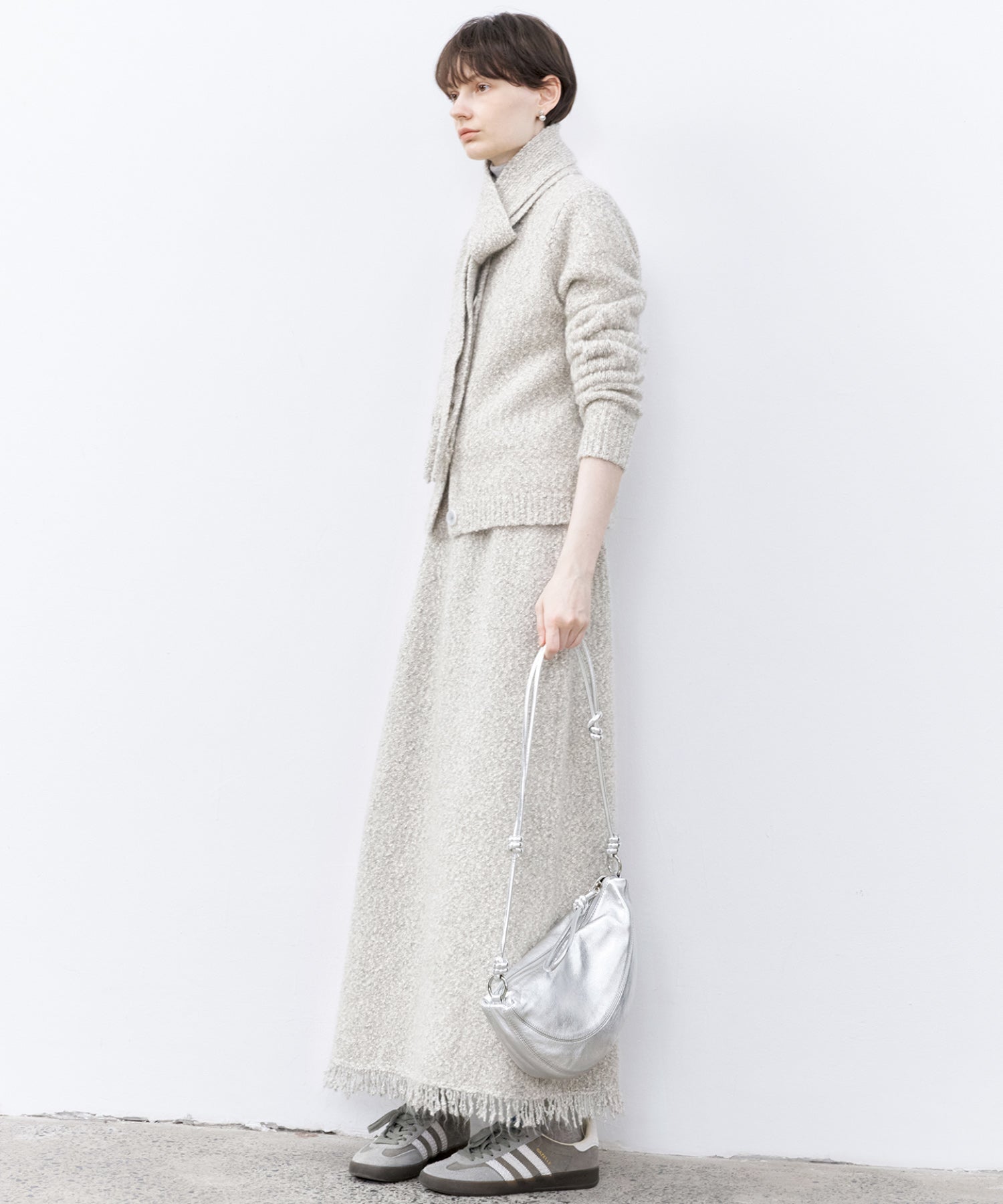 Nepped Knit Cardigan with Tweed Texture