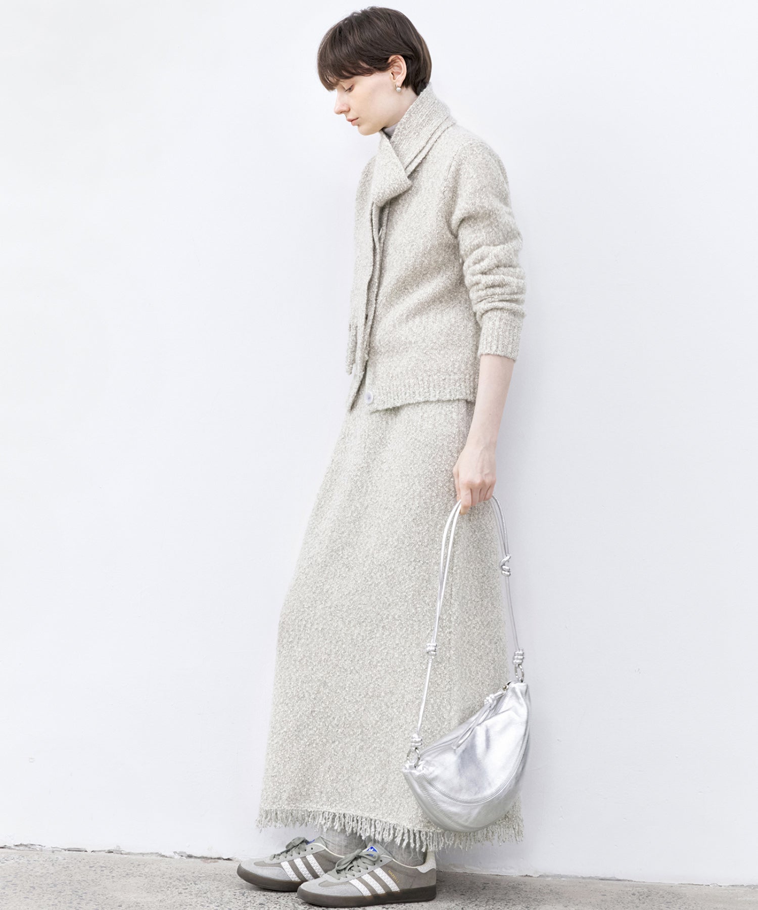 Nepped Knit Cardigan with Tweed Texture