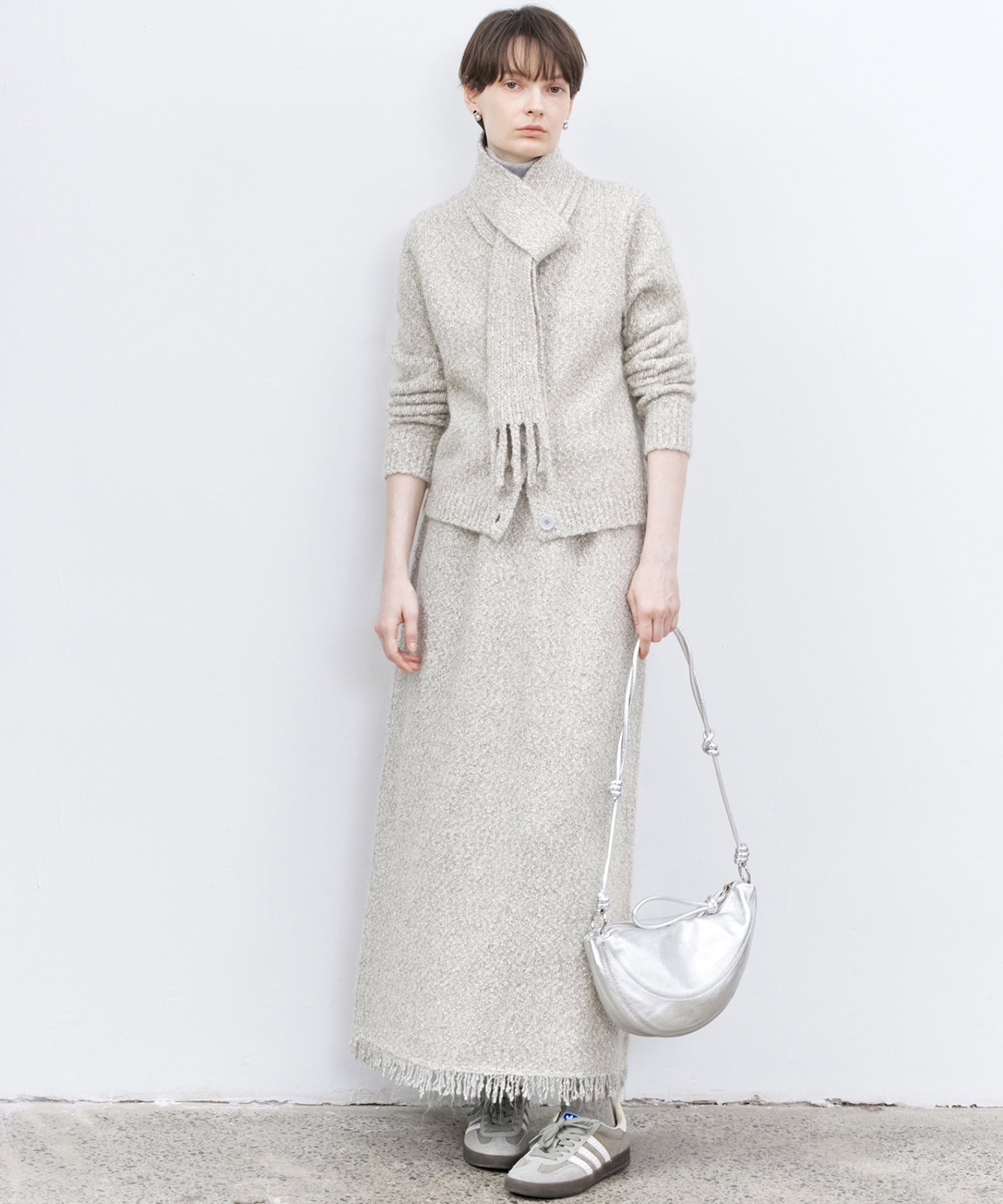 Nepped Knit Cardigan with Tweed Texture