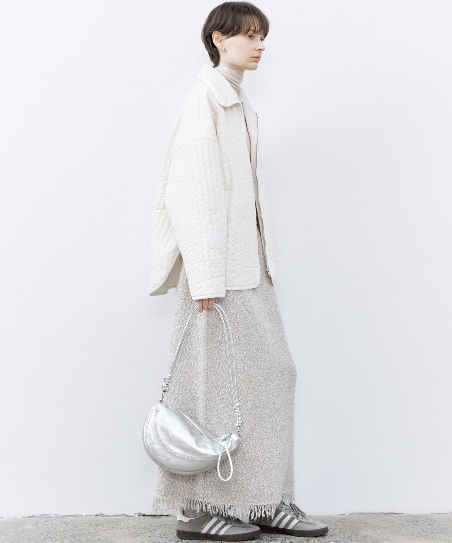 Fringe Accent Textured Knit Skirt – Tweed-Like A-Line