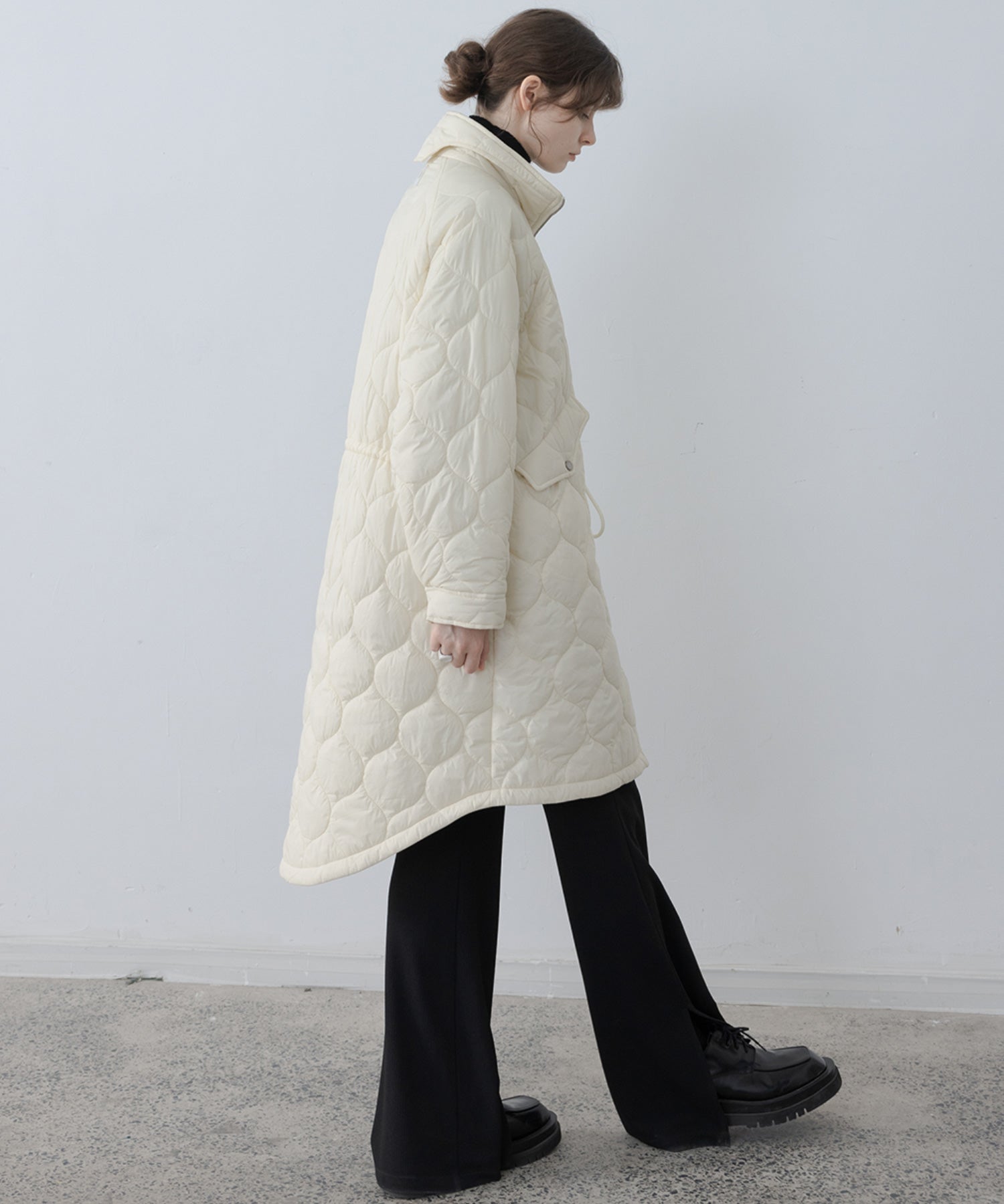 Irregular hem oversized volume quilted long coat