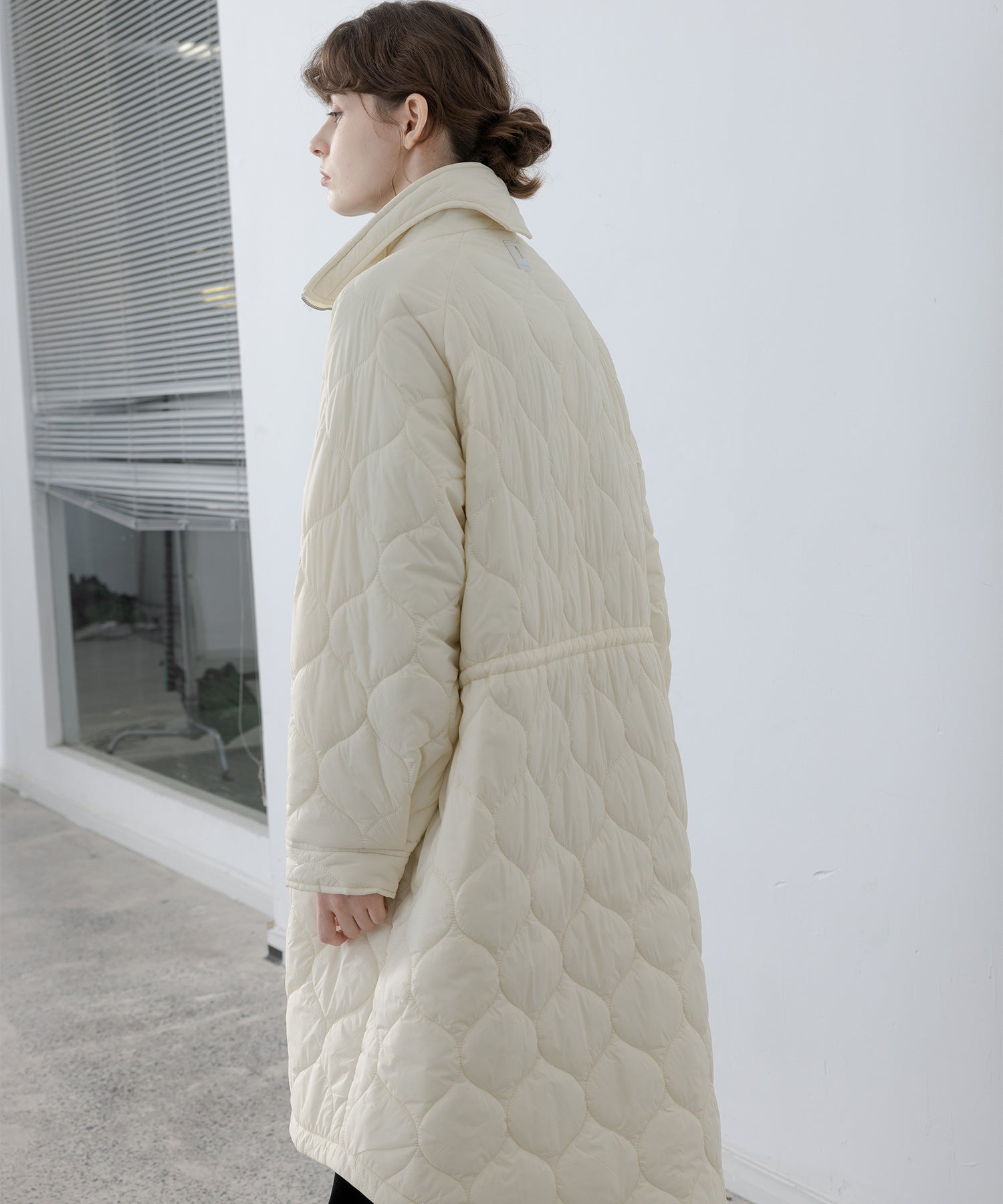 Irregular hem oversized volume quilted long coat
