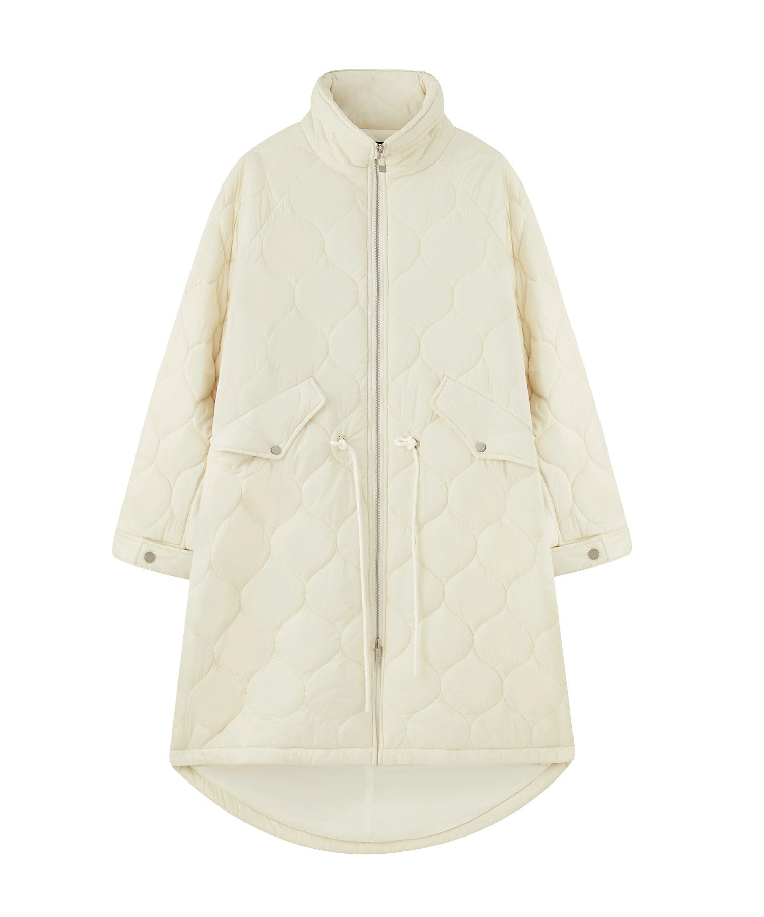 Irregular hem oversized volume quilted long coat