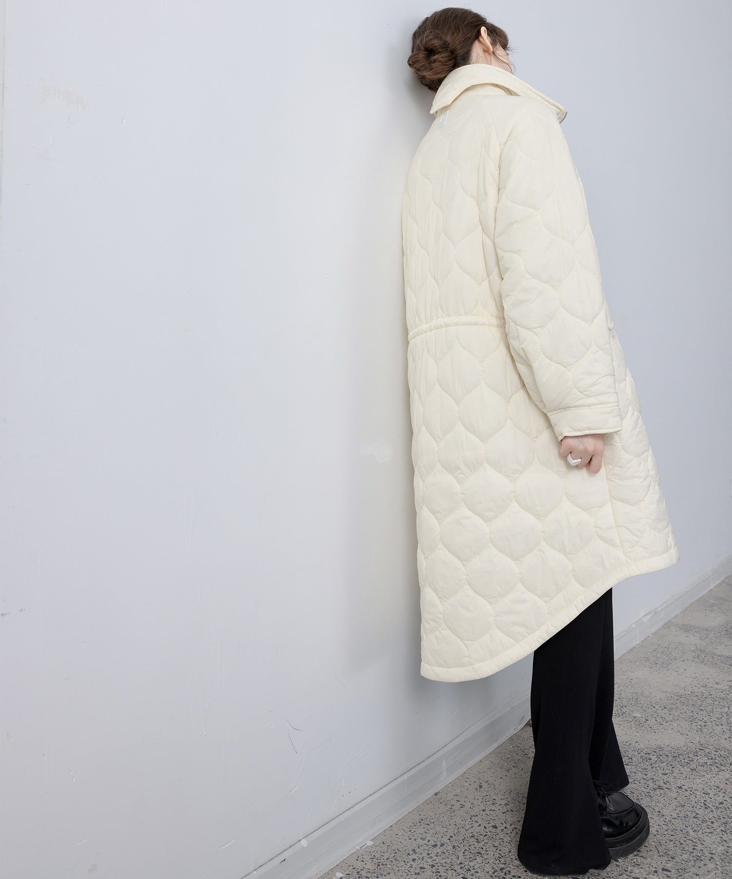 Irregular hem oversized volume quilted long coat