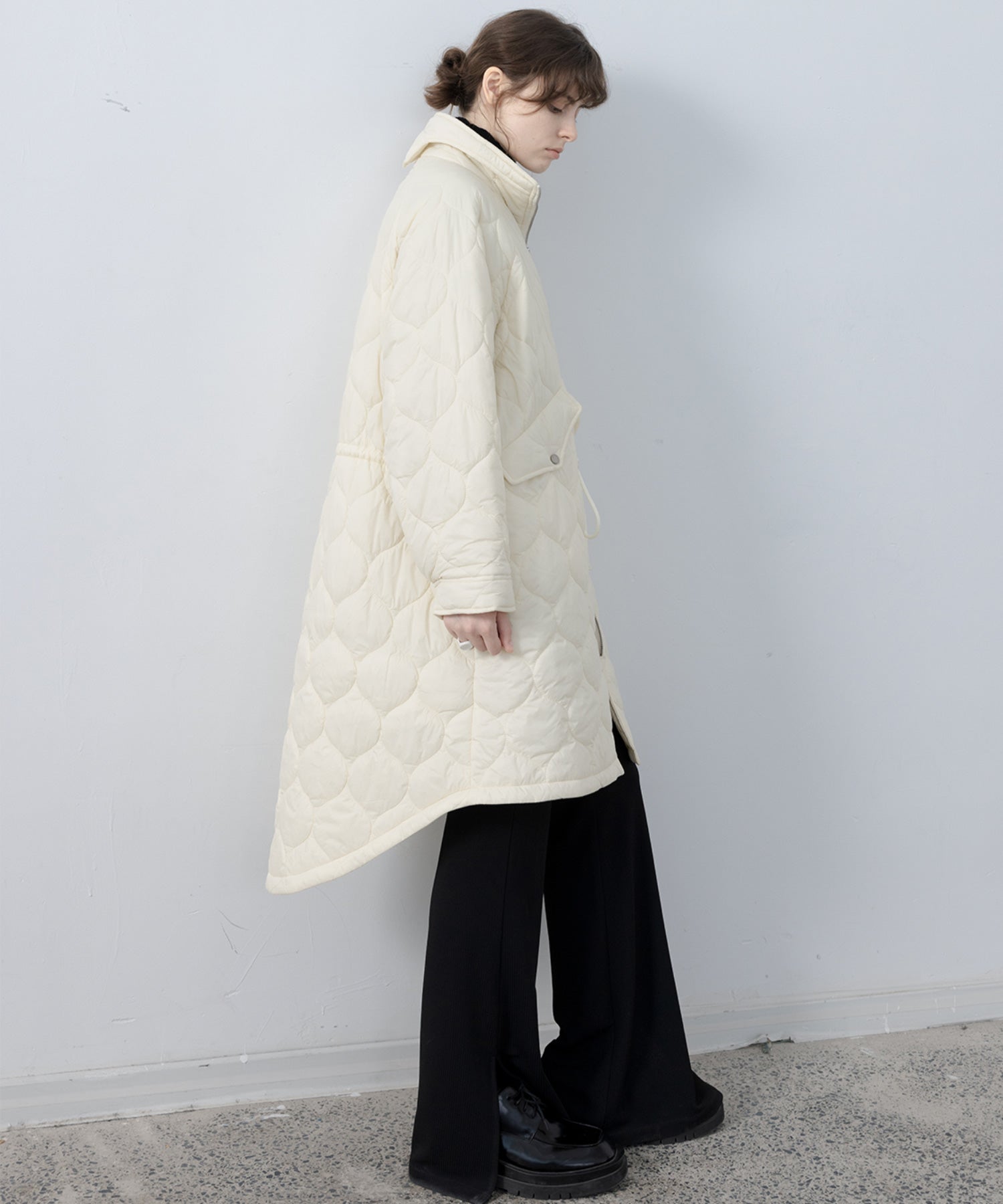 Irregular hem oversized volume quilted long coat