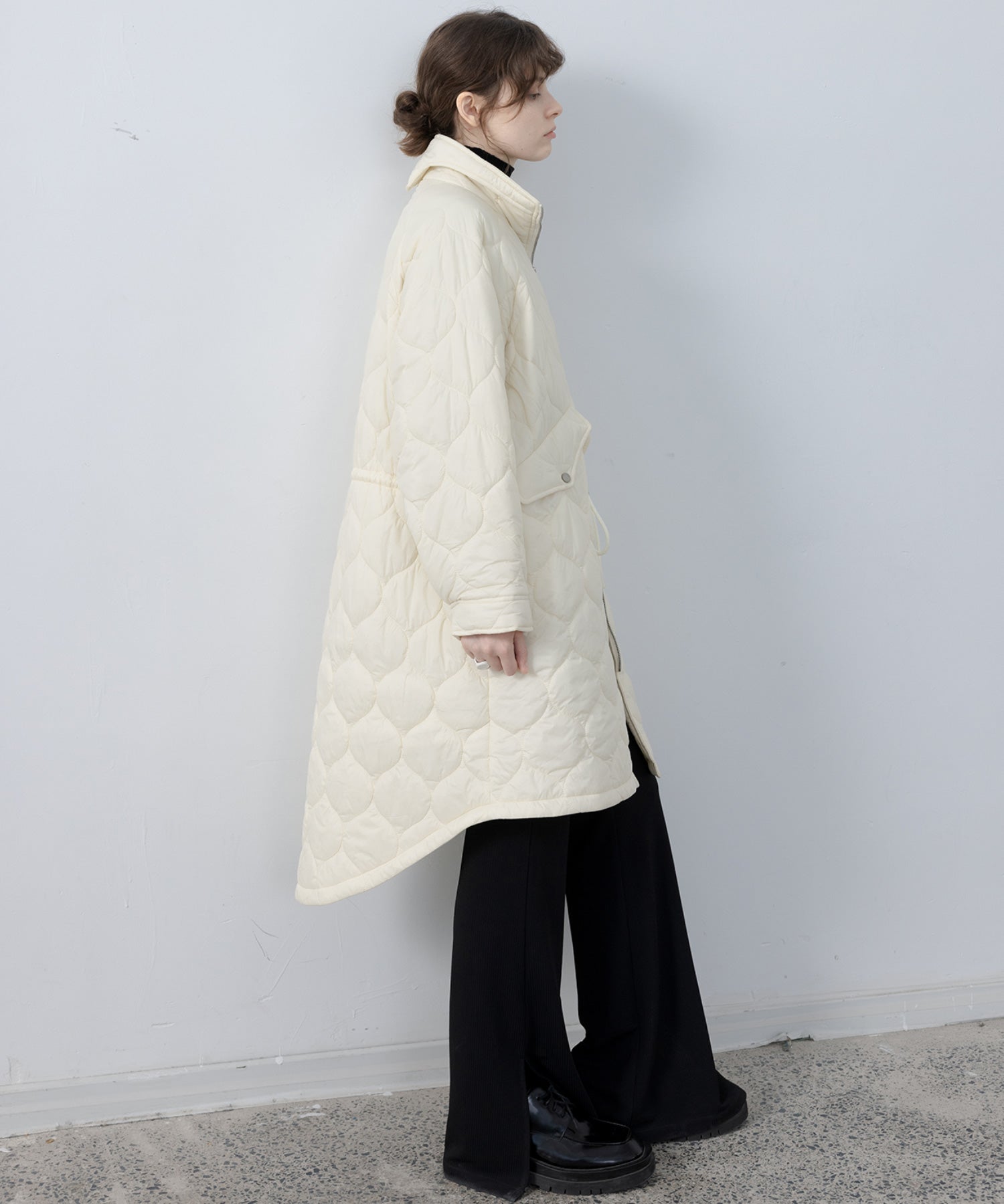 Irregular hem oversized volume quilted long coat