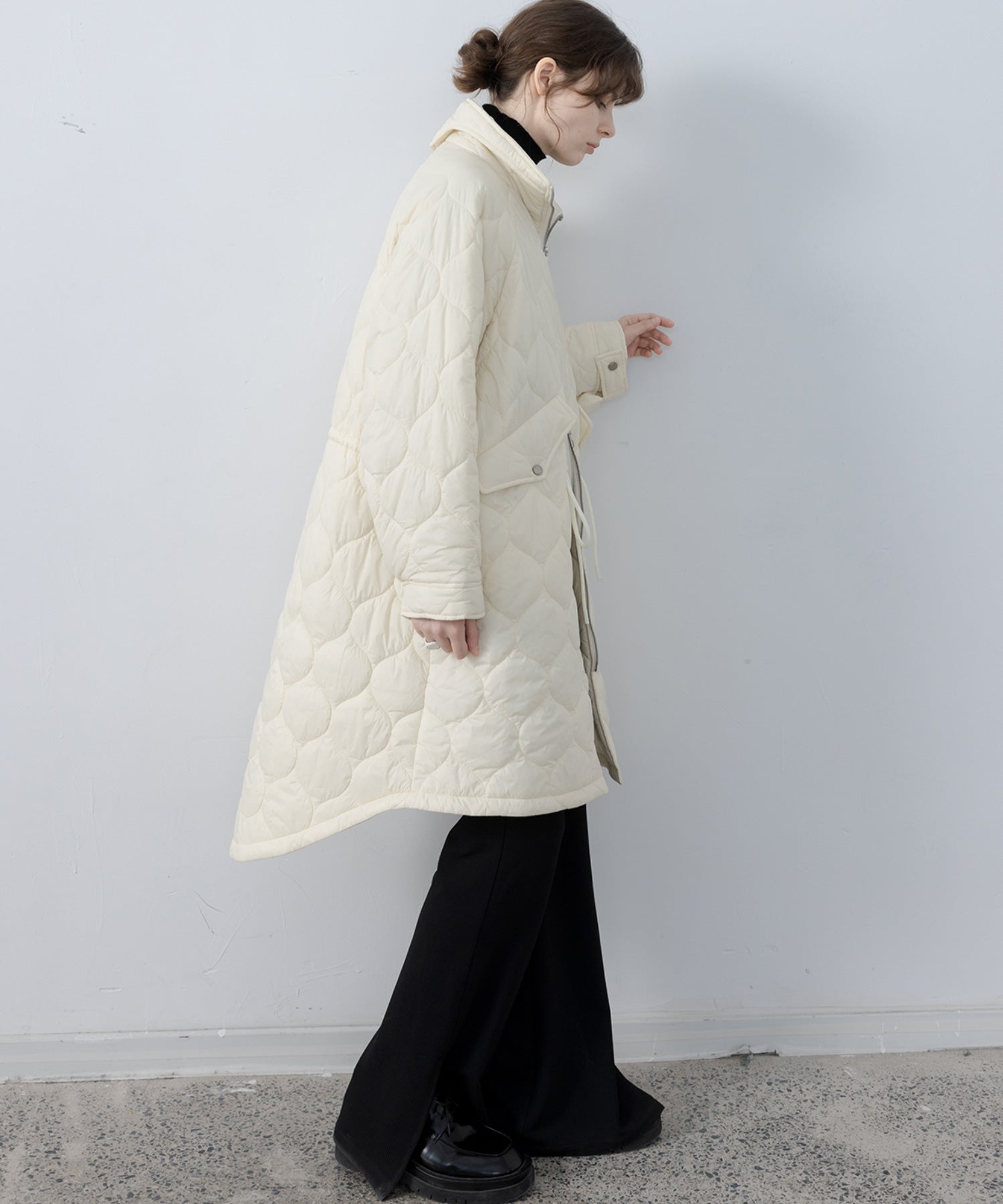 Irregular hem oversized volume quilted long coat