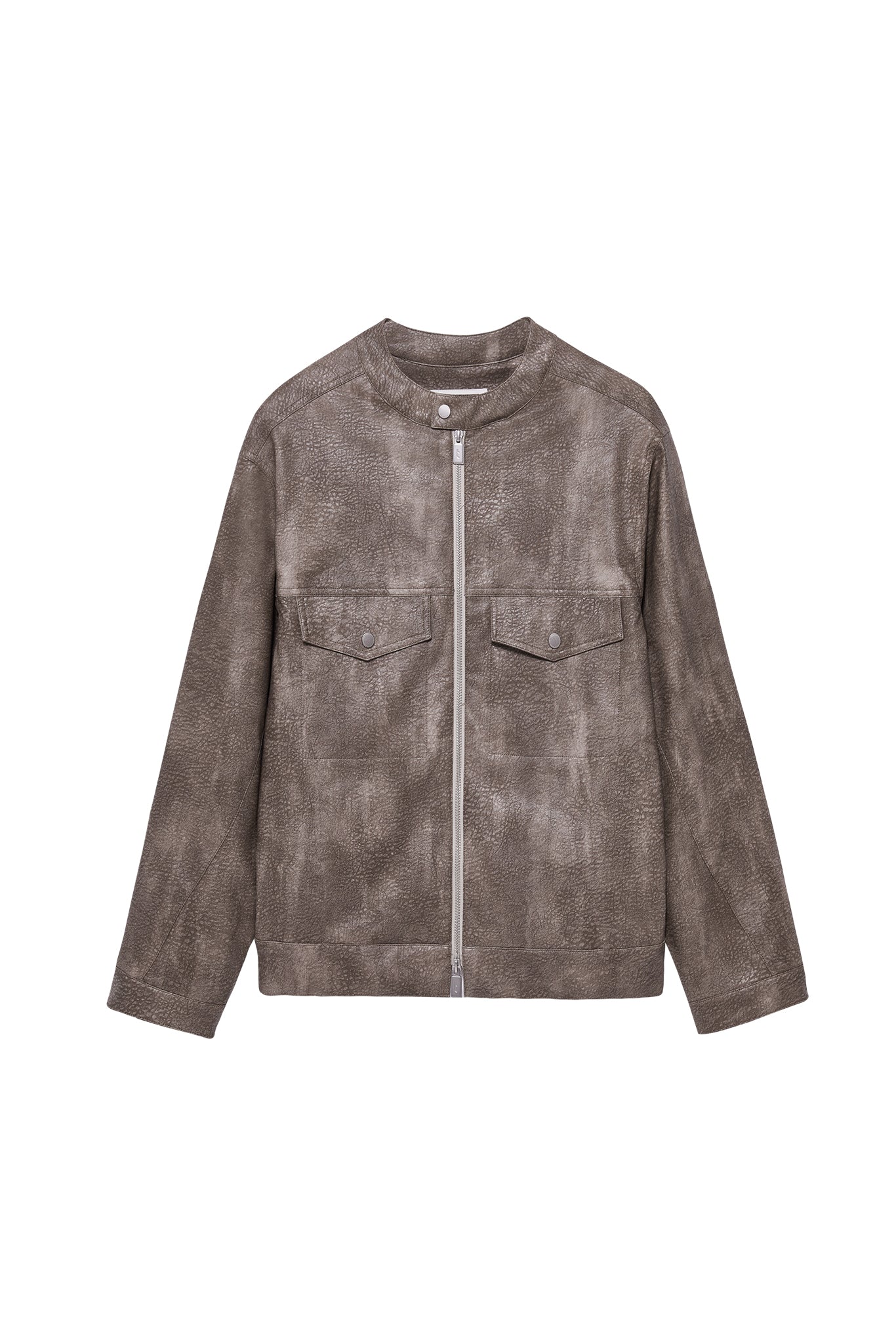 Vintage Grain Washed Faux Leather Panel Jacket