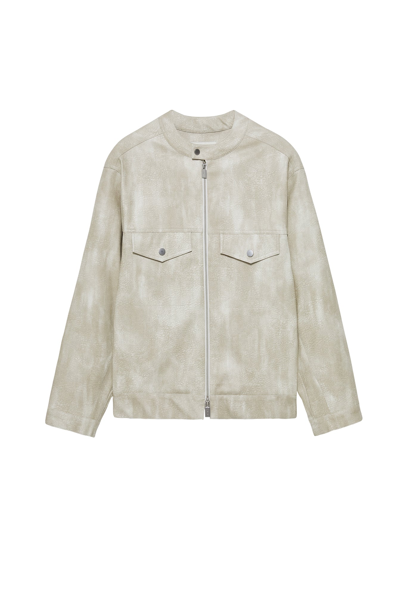 Vintage Grain Washed Faux Leather Panel Jacket