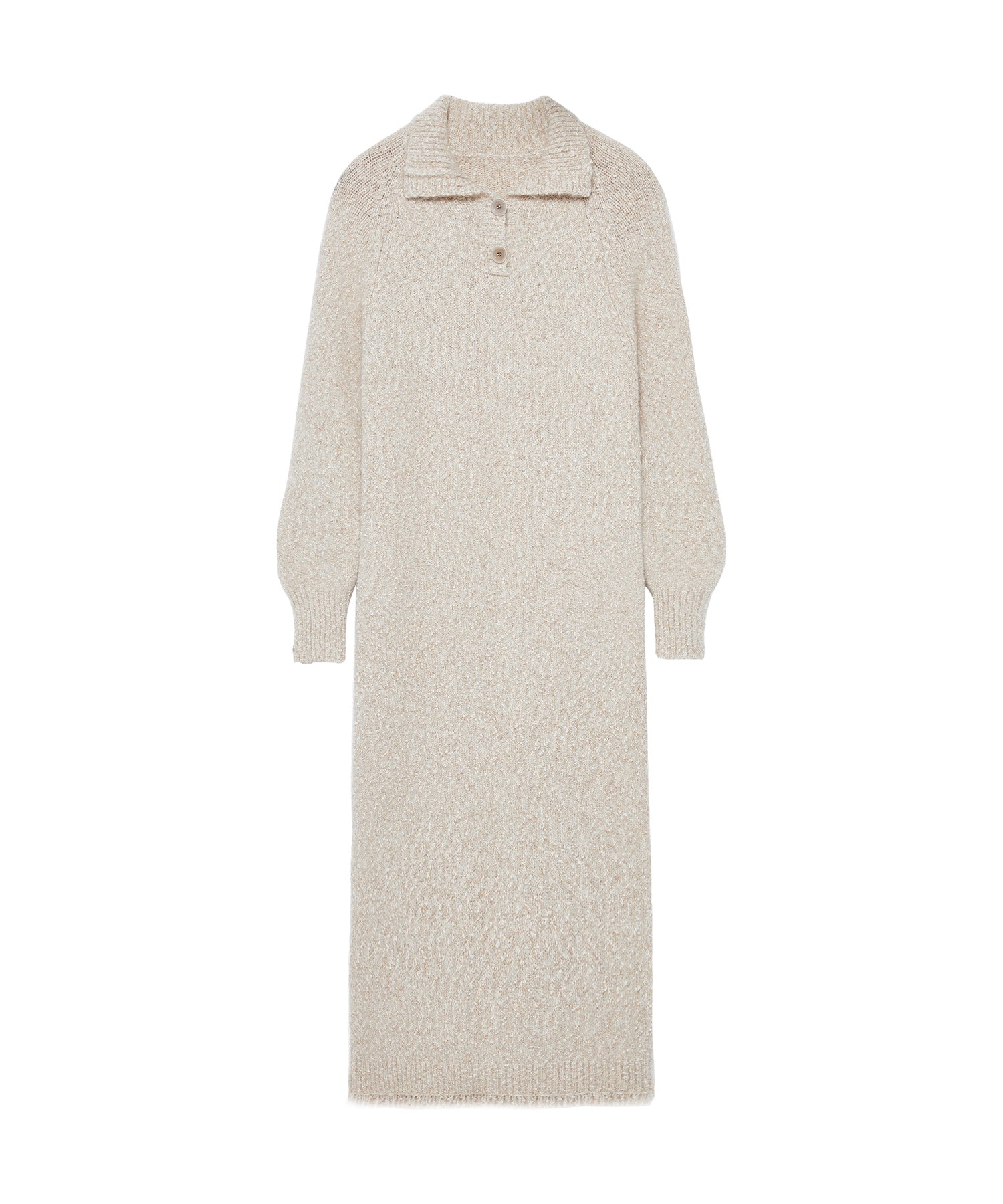 Tweed Like Knit Shirt Dress with Fringe Details