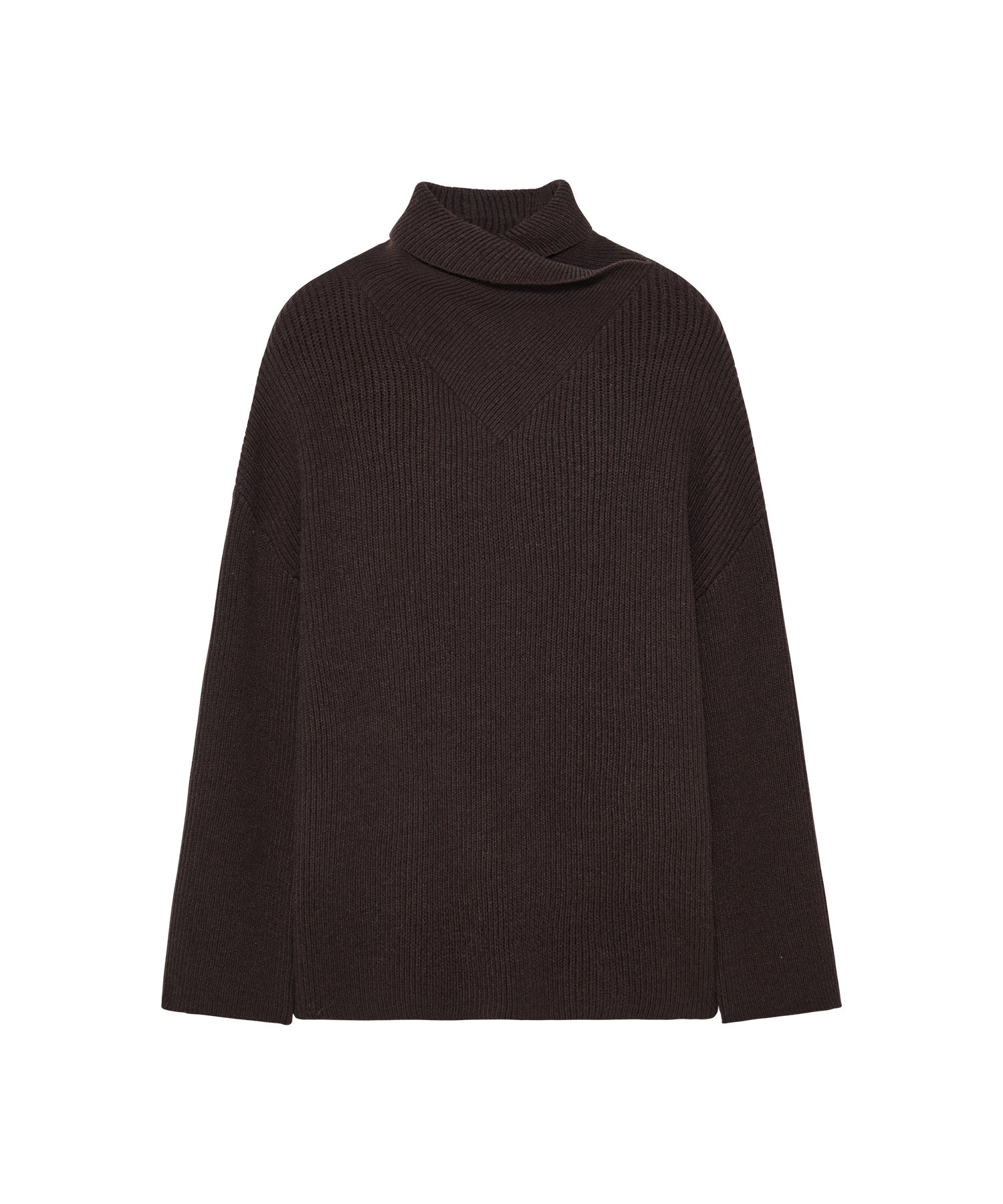 Relaxed Fit Wool-Blend Sweater with Crossed High Neck