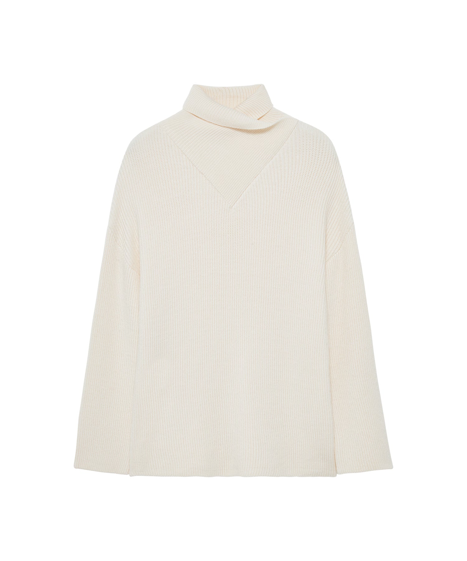 Relaxed Fit Wool-Blend Sweater with Crossed High Neck