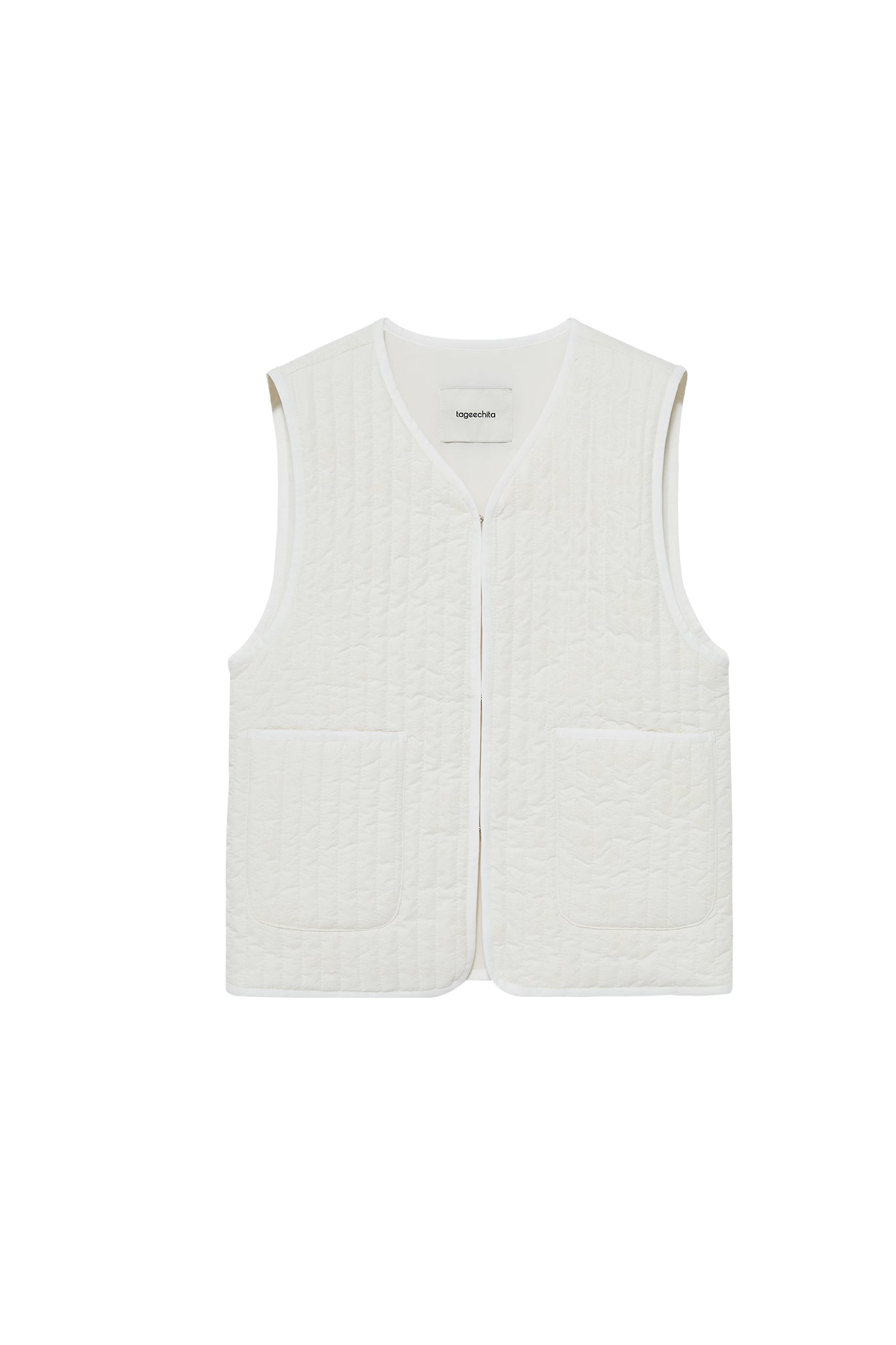 Flocked Jacquard Texture V-Neck Quilted Cotton Vest