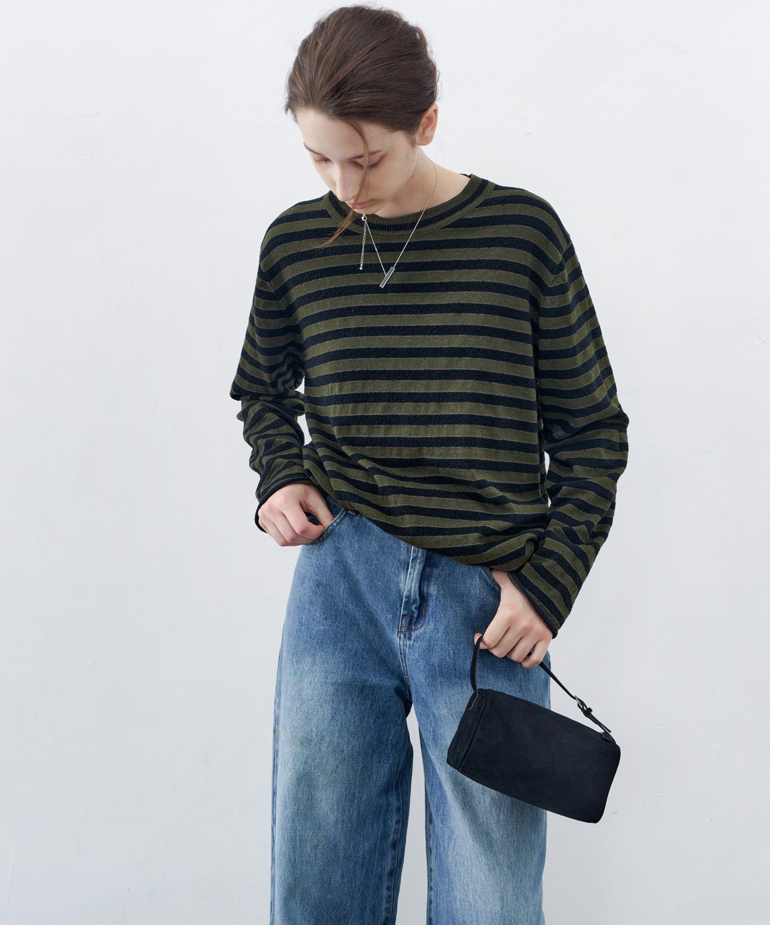 Textured Stripe Crew Neck Knit Sweater