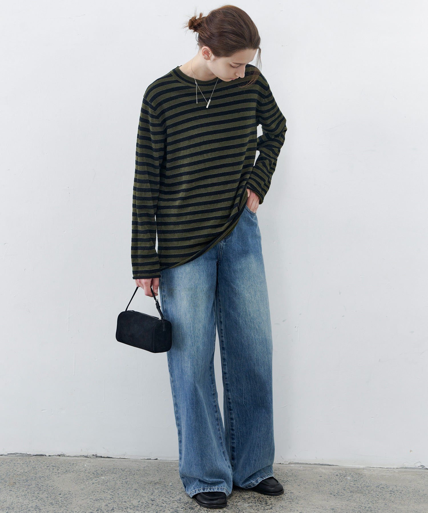 Textured Stripe Crew Neck Knit Sweater