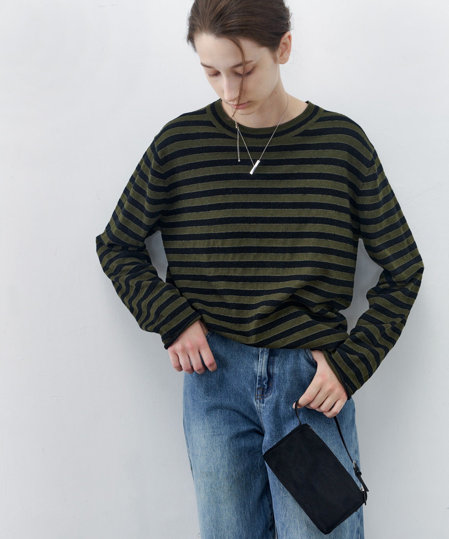 Textured Stripe Crew Neck Knit Sweater