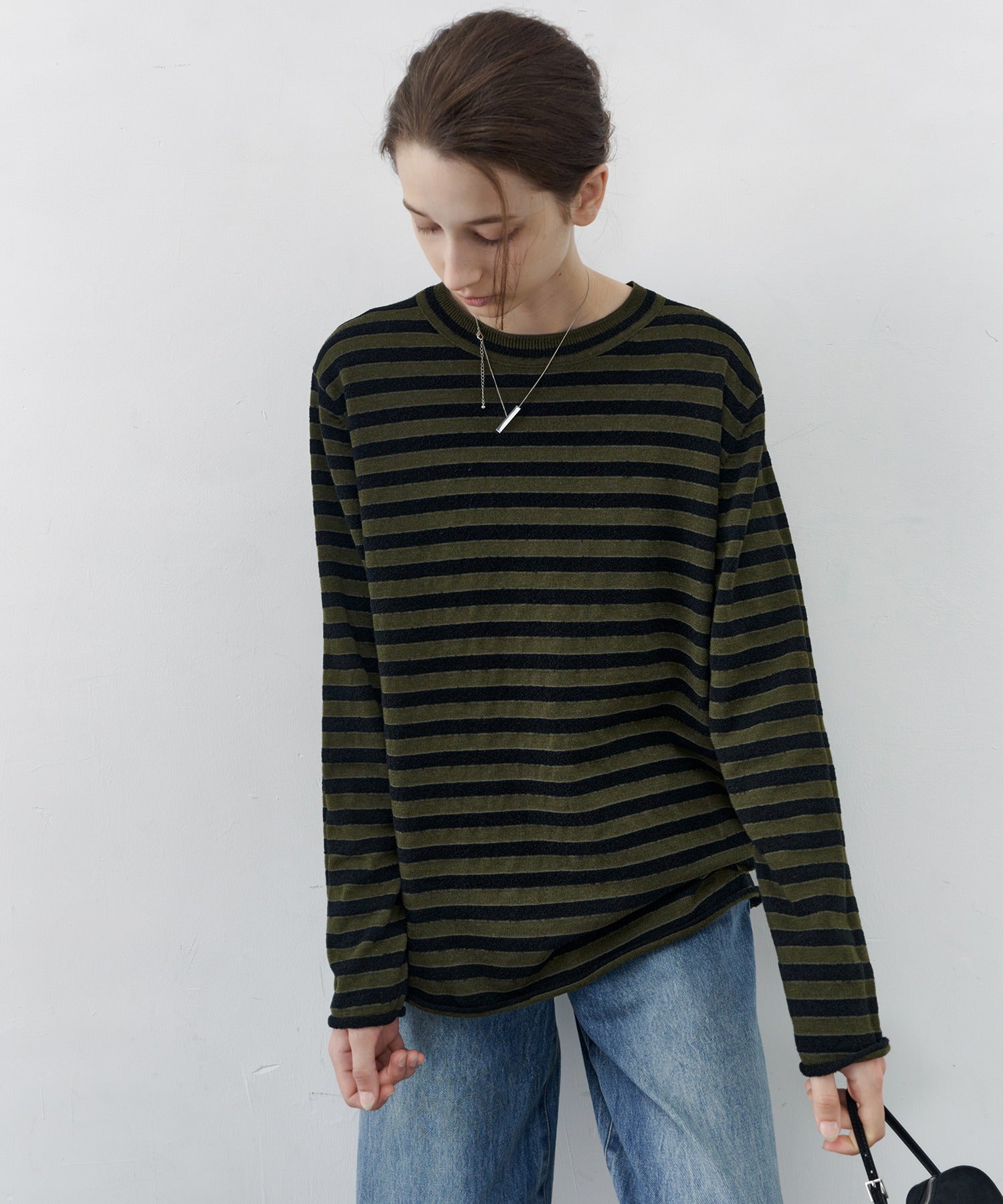 Textured Stripe Crew Neck Knit Sweater