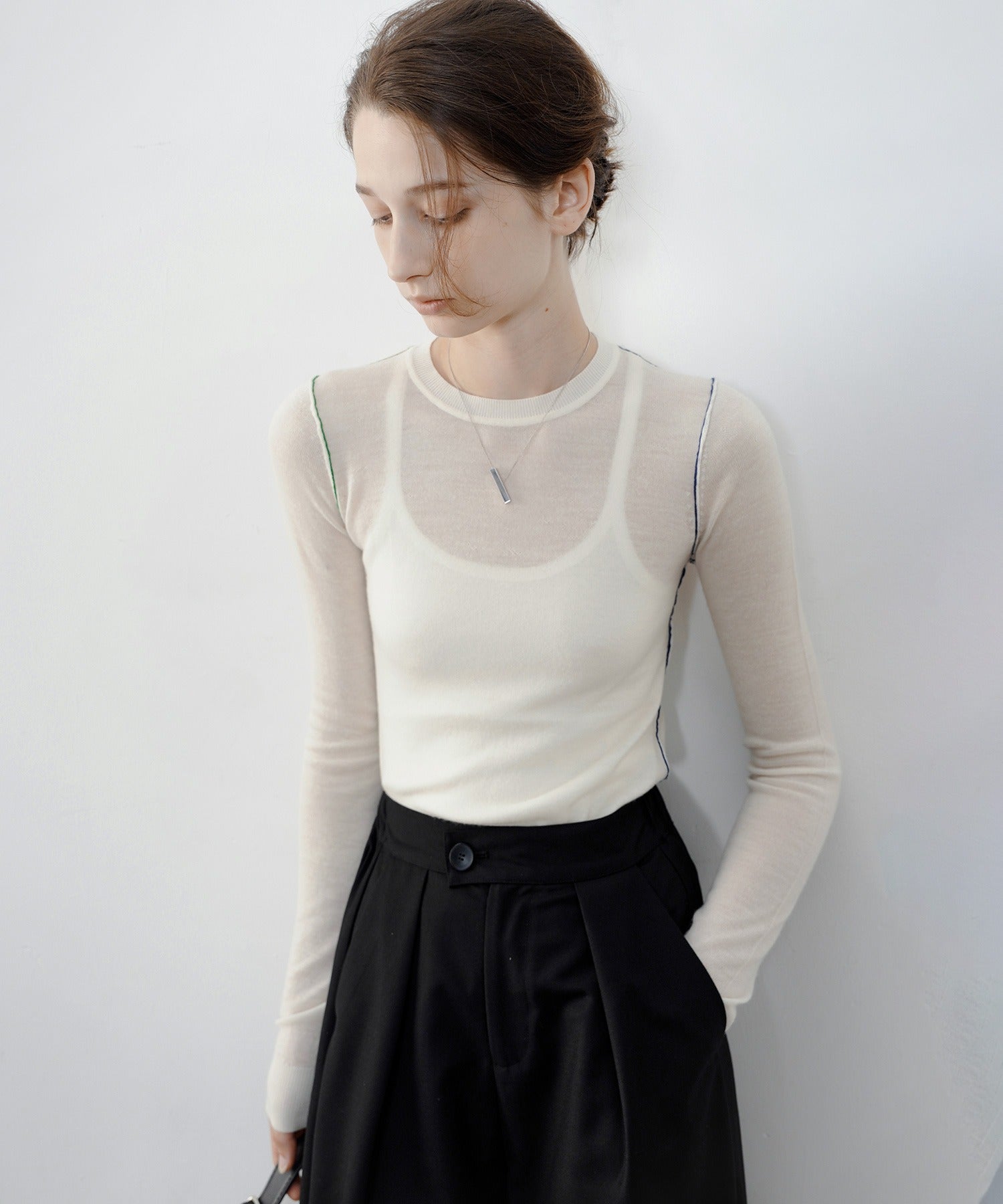 Contrast Stitch Sheer Knit Tee