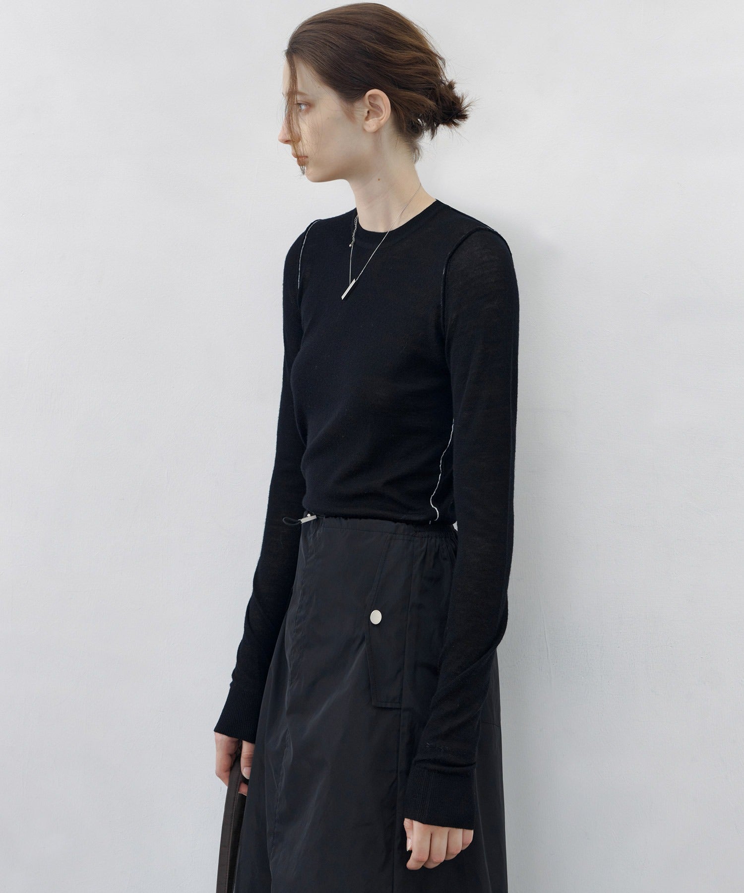 Contrast Stitch Sheer Knit Tee