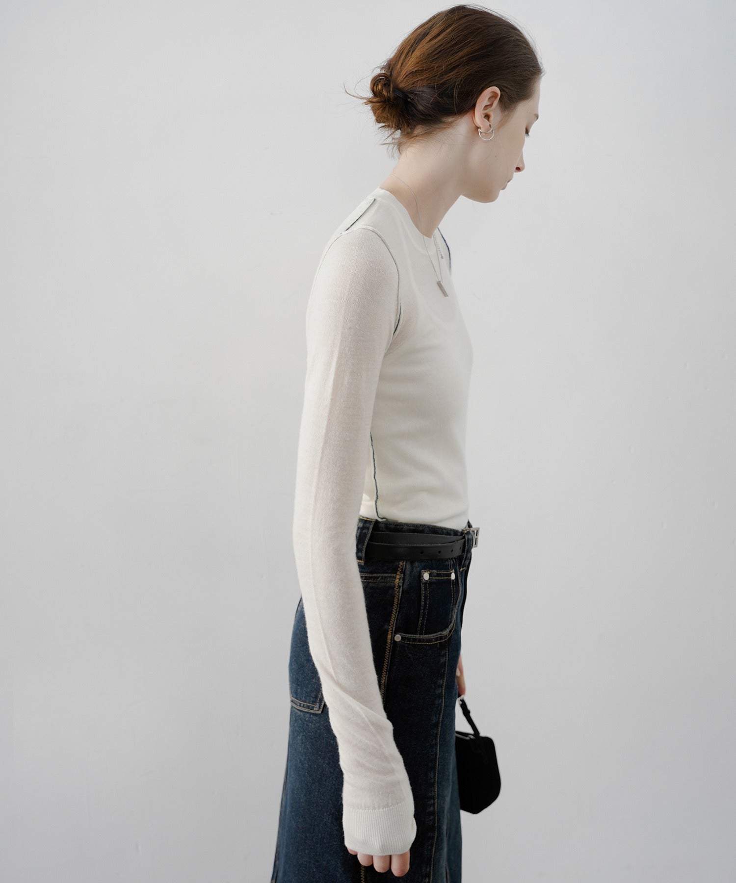 Contrast Stitch Sheer Knit Tee
