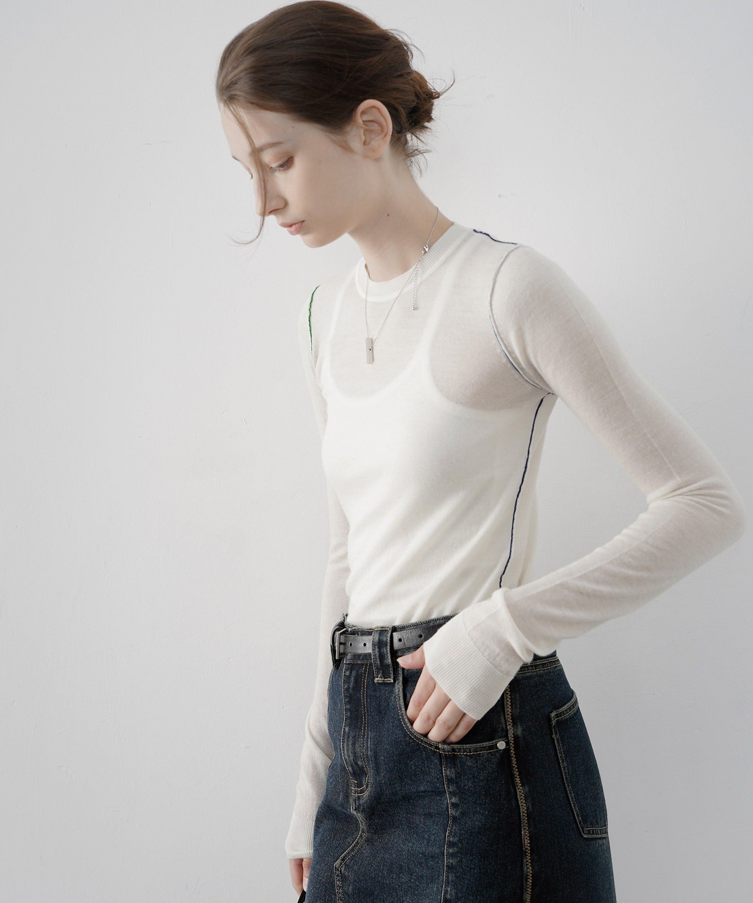 Contrast Stitch Sheer Knit Tee