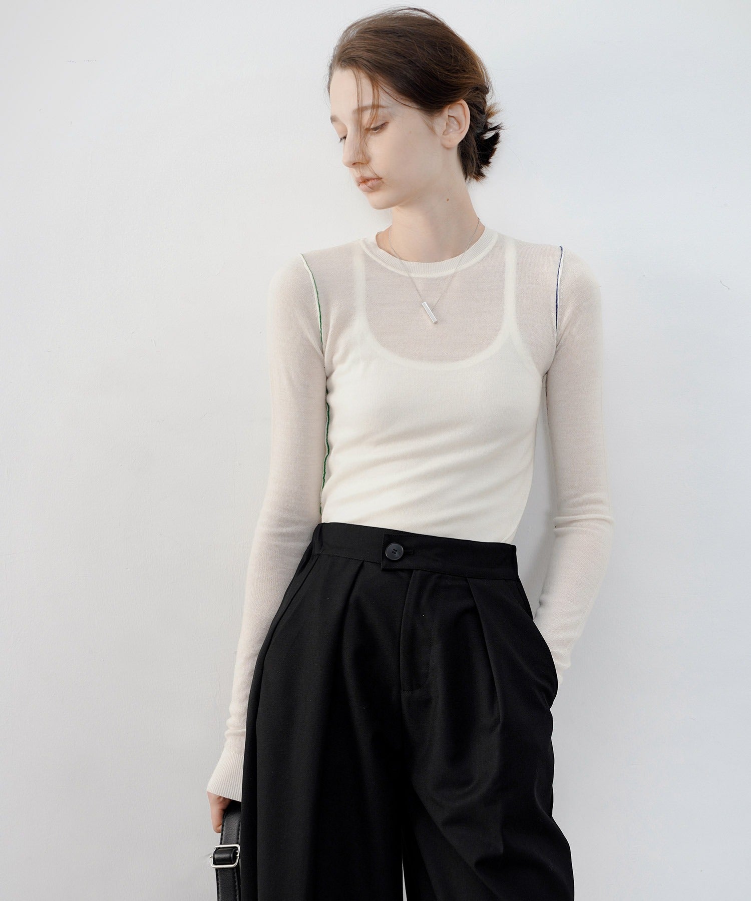 Contrast Stitch Sheer Knit Tee