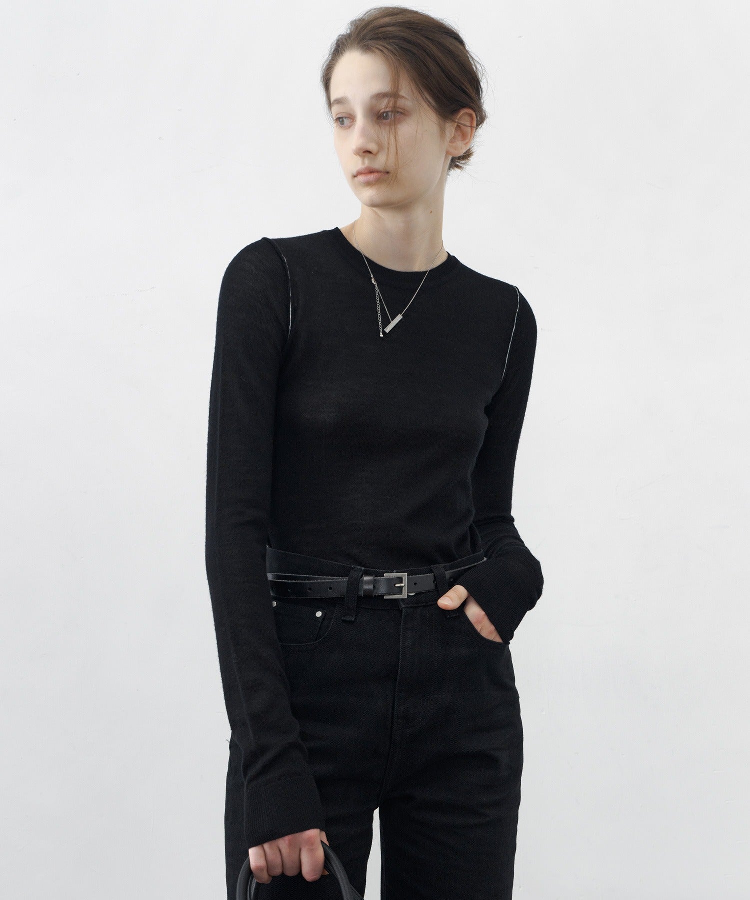 Contrast Stitch Sheer Knit Tee