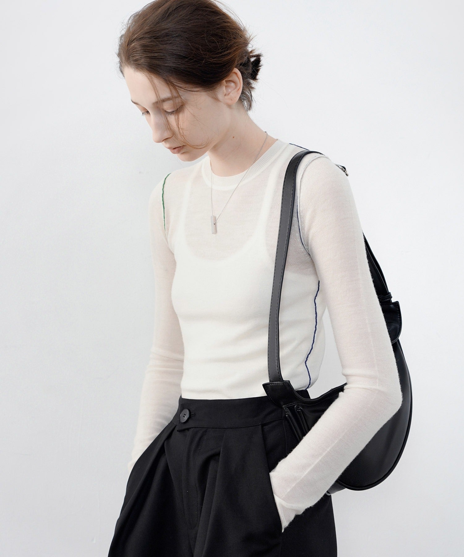 Contrast Stitch Sheer Knit Tee