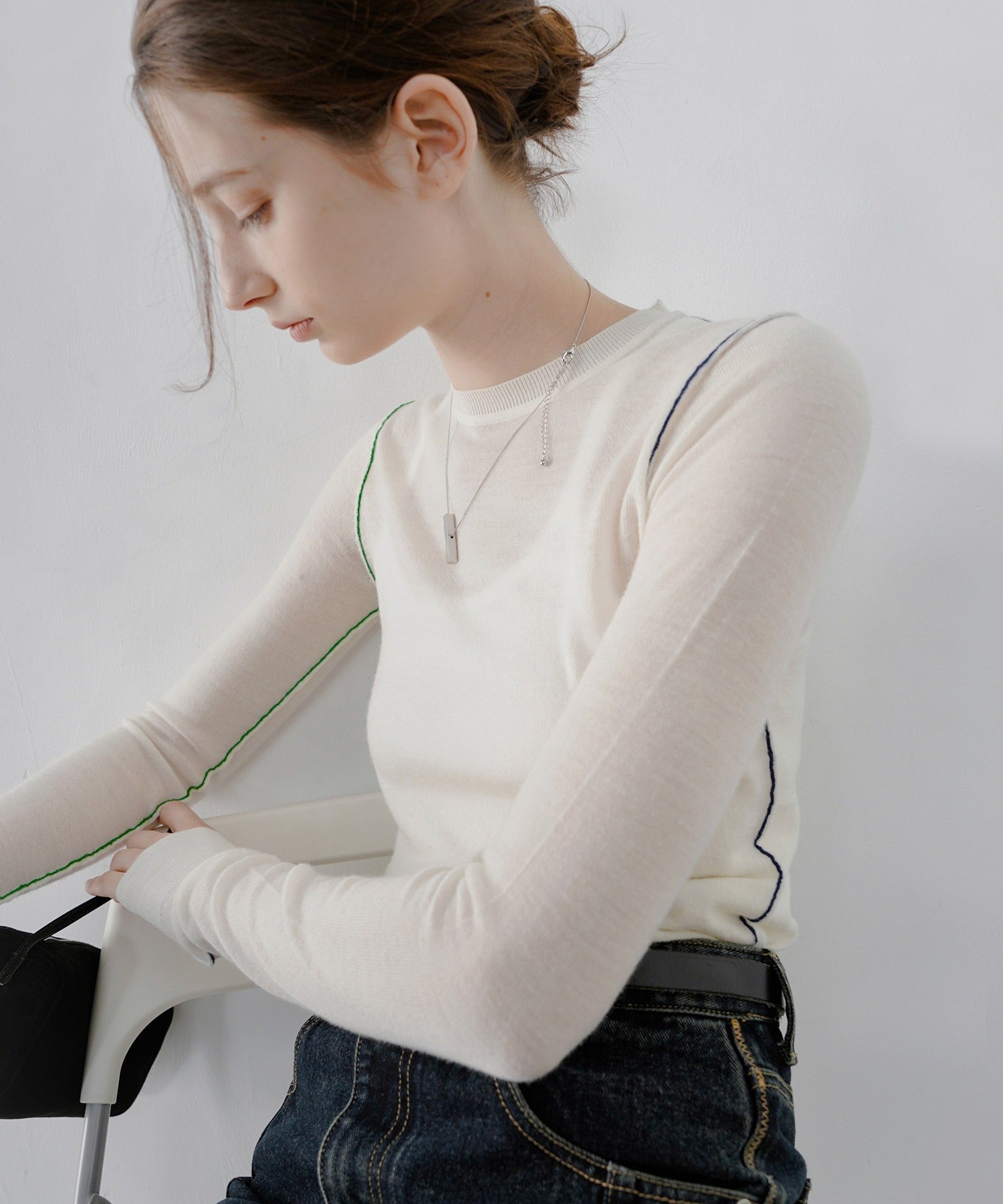 Contrast Stitch Sheer Knit Tee