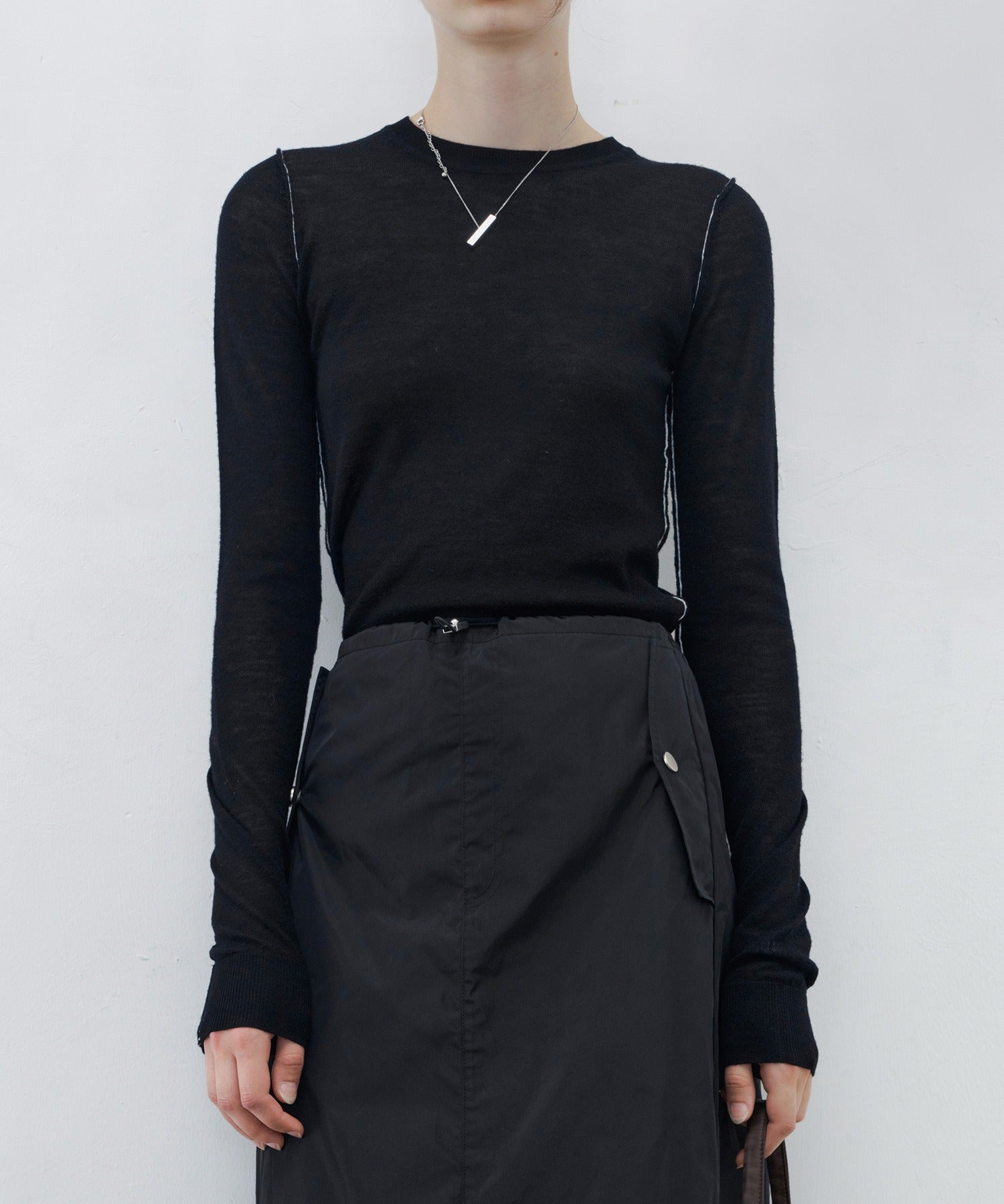 Contrast Stitch Sheer Knit Tee