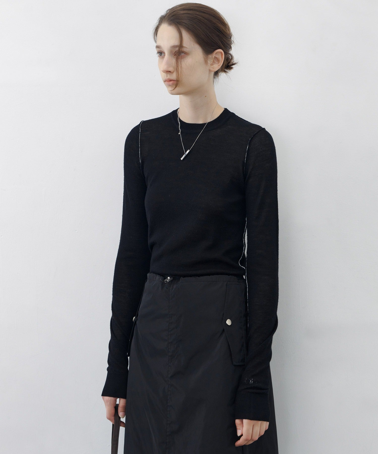 Contrast Stitch Sheer Knit Tee