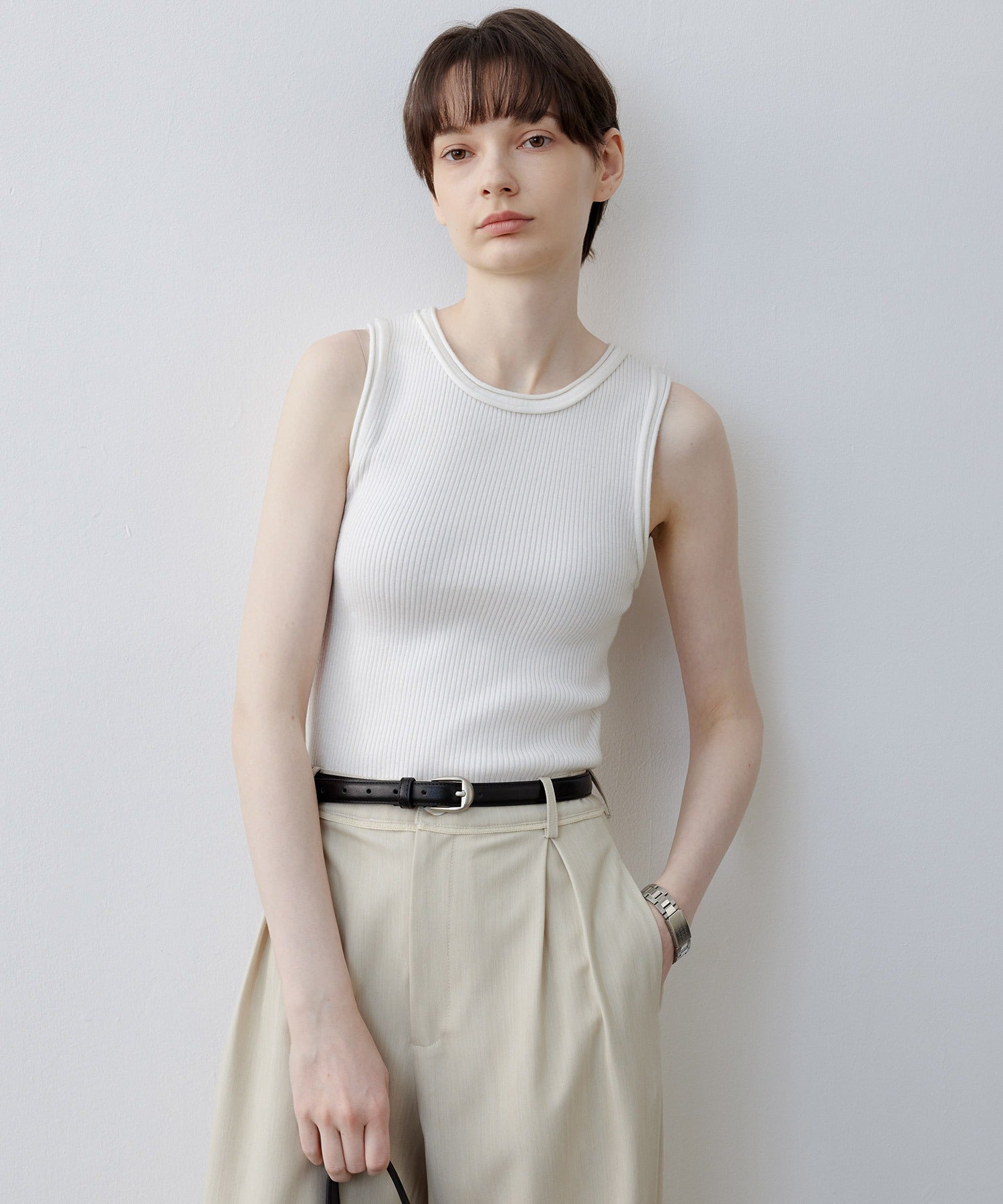 【tageechita】 울 혼합 아메리칸 슬리브 탱크 탑