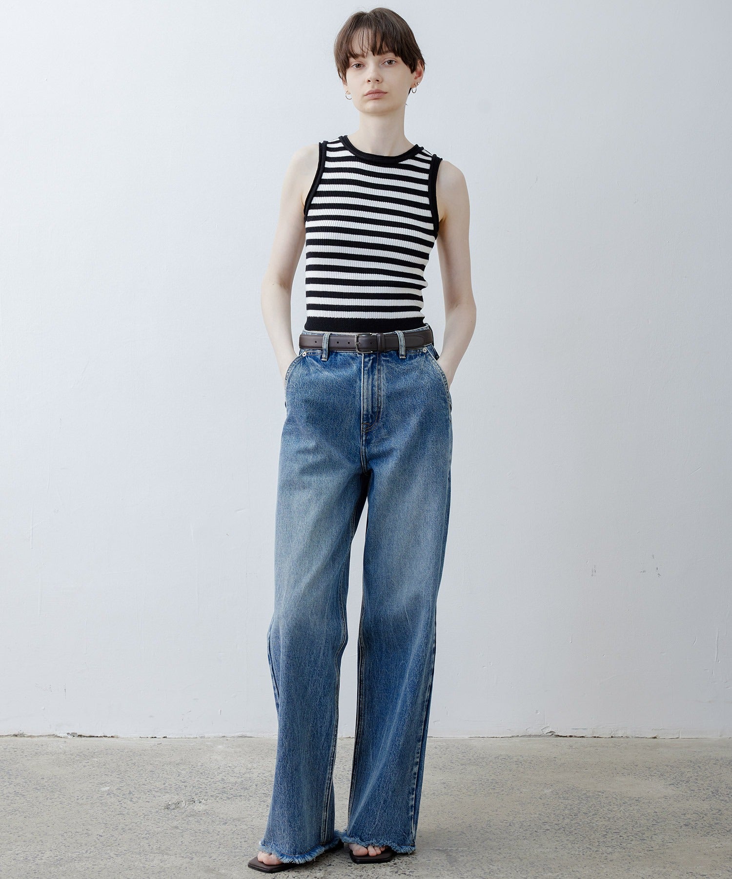 【tageechita】 울 혼합 아메리칸 슬리브 탱크 탑