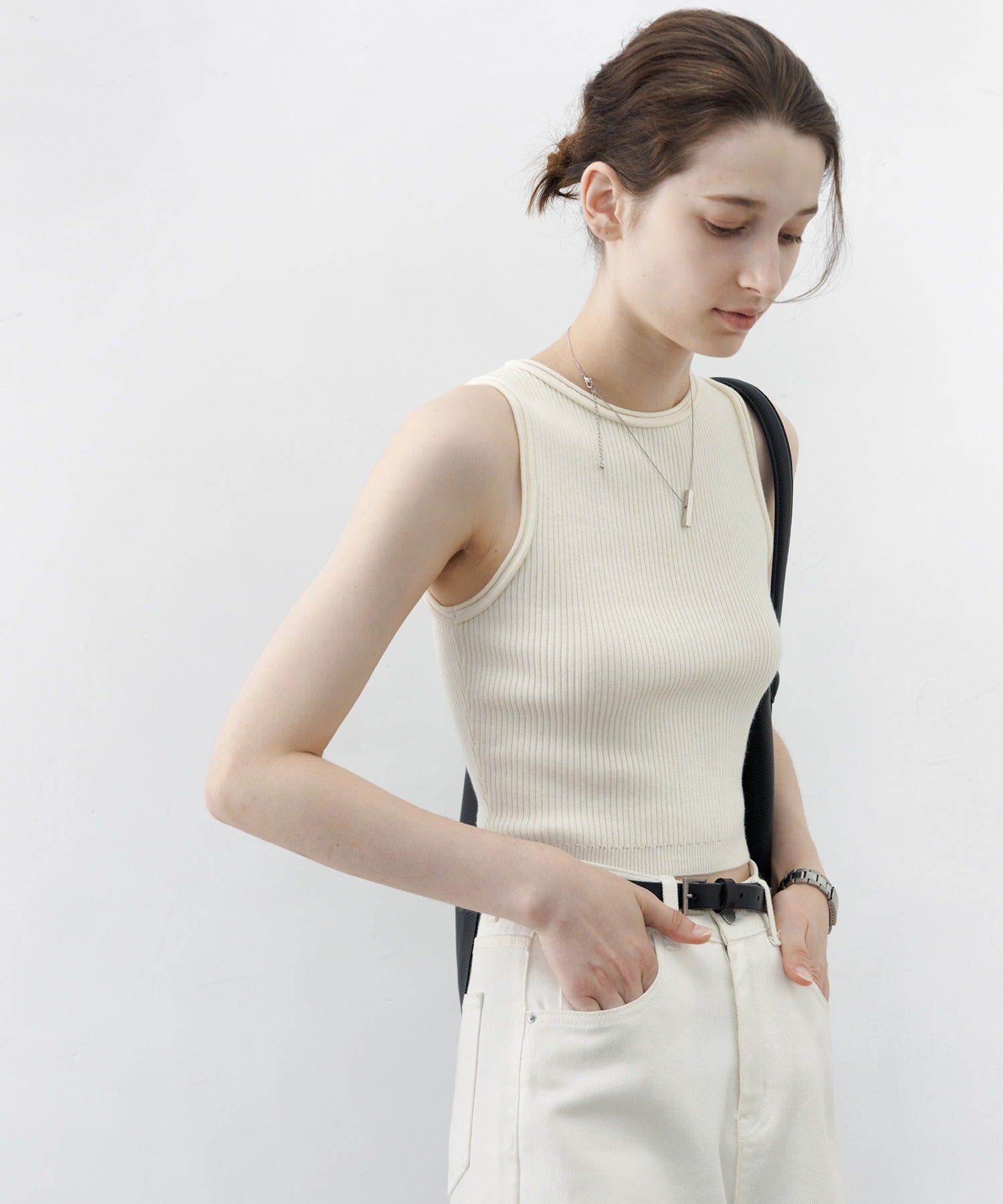 【tageechita】 울 혼합 아메리칸 슬리브 탱크 탑