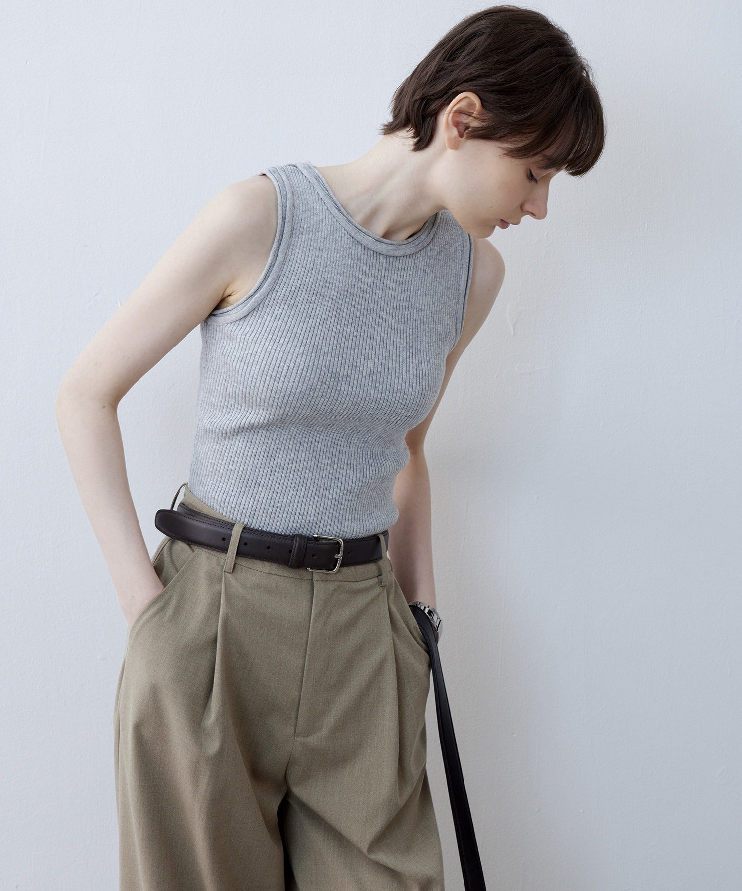 【tageechita】 울 혼합 아메리칸 슬리브 탱크 탑