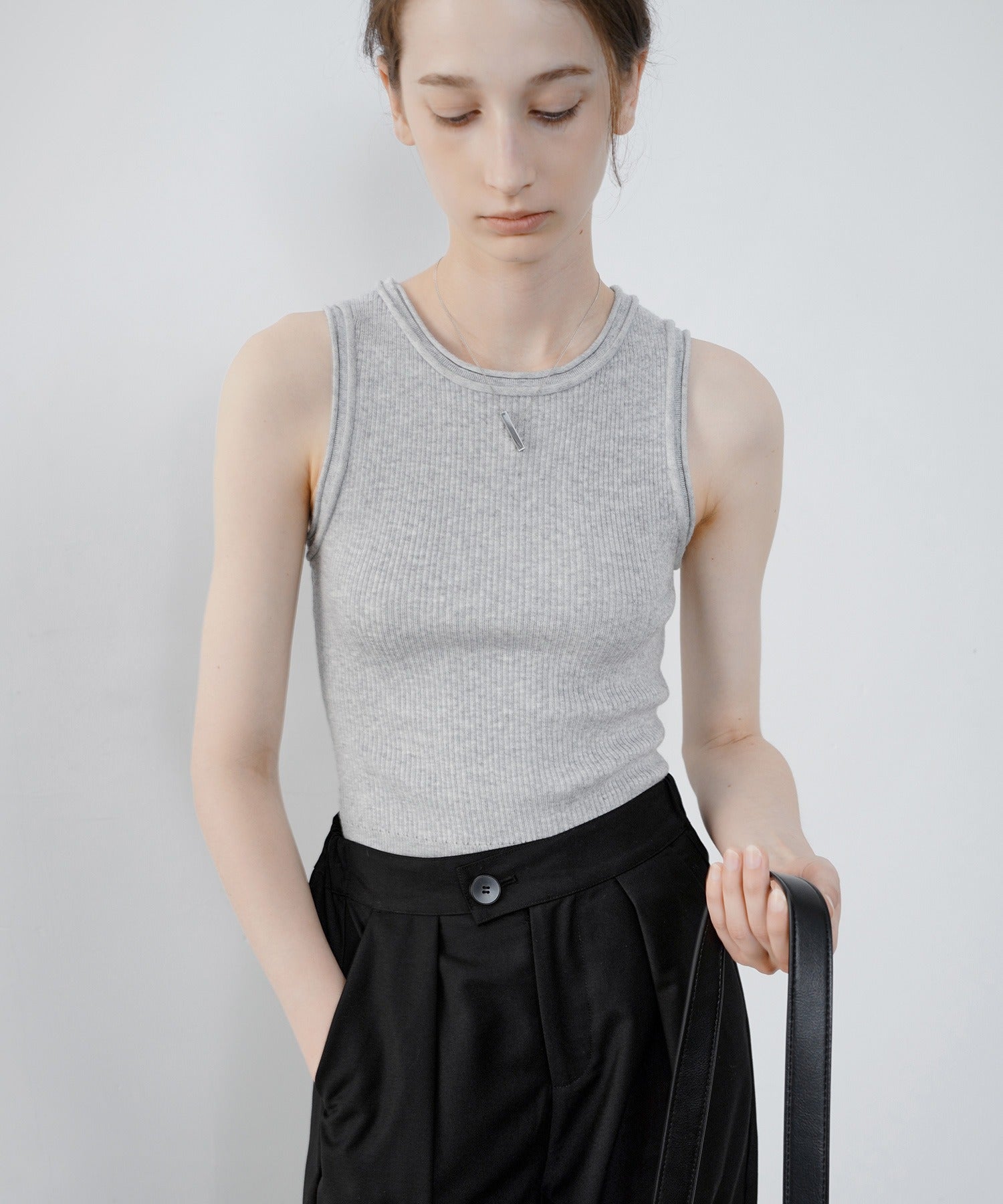 【tageechita】 울 혼합 아메리칸 슬리브 탱크 탑