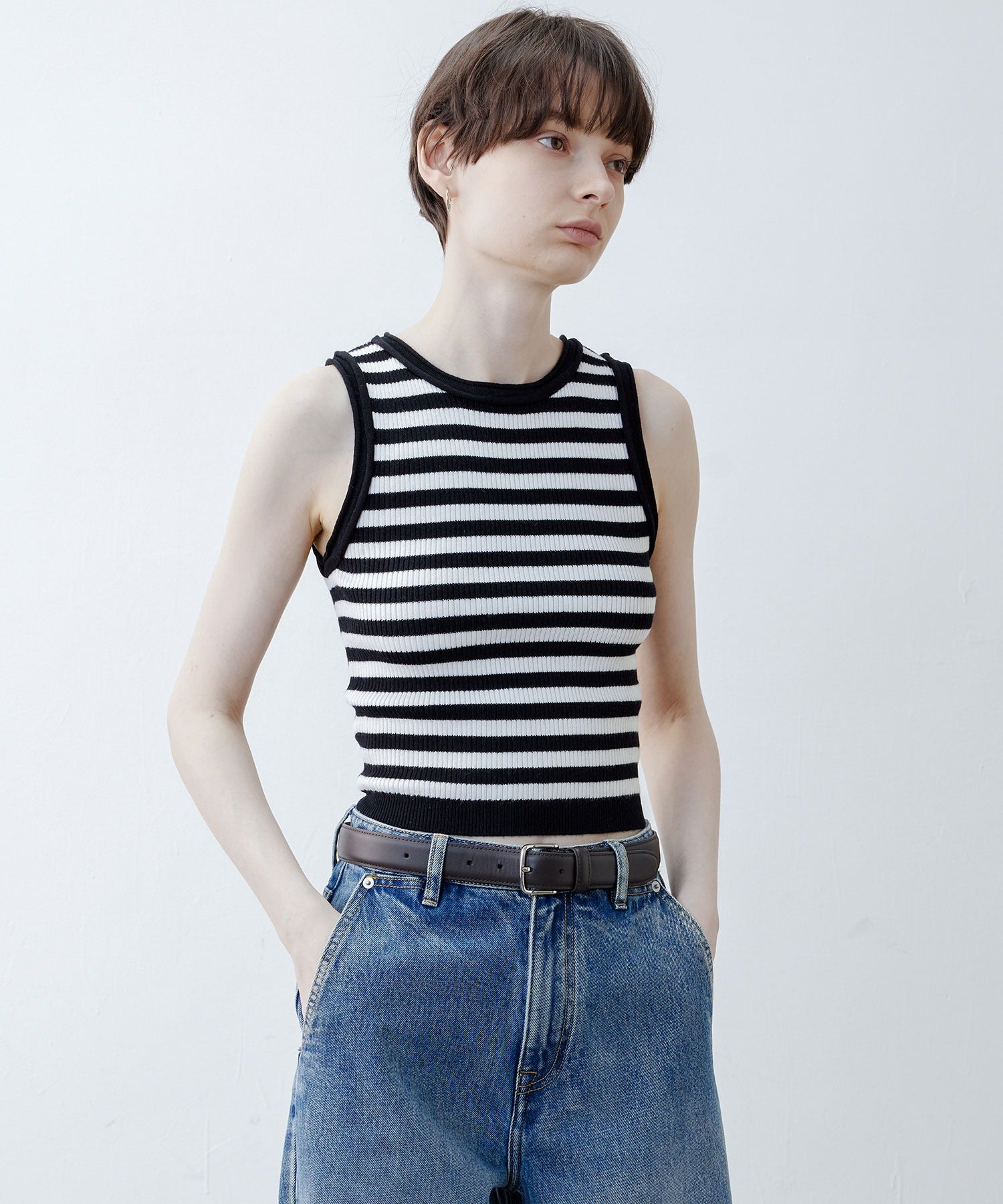 【tageechita】 울 혼합 아메리칸 슬리브 탱크 탑