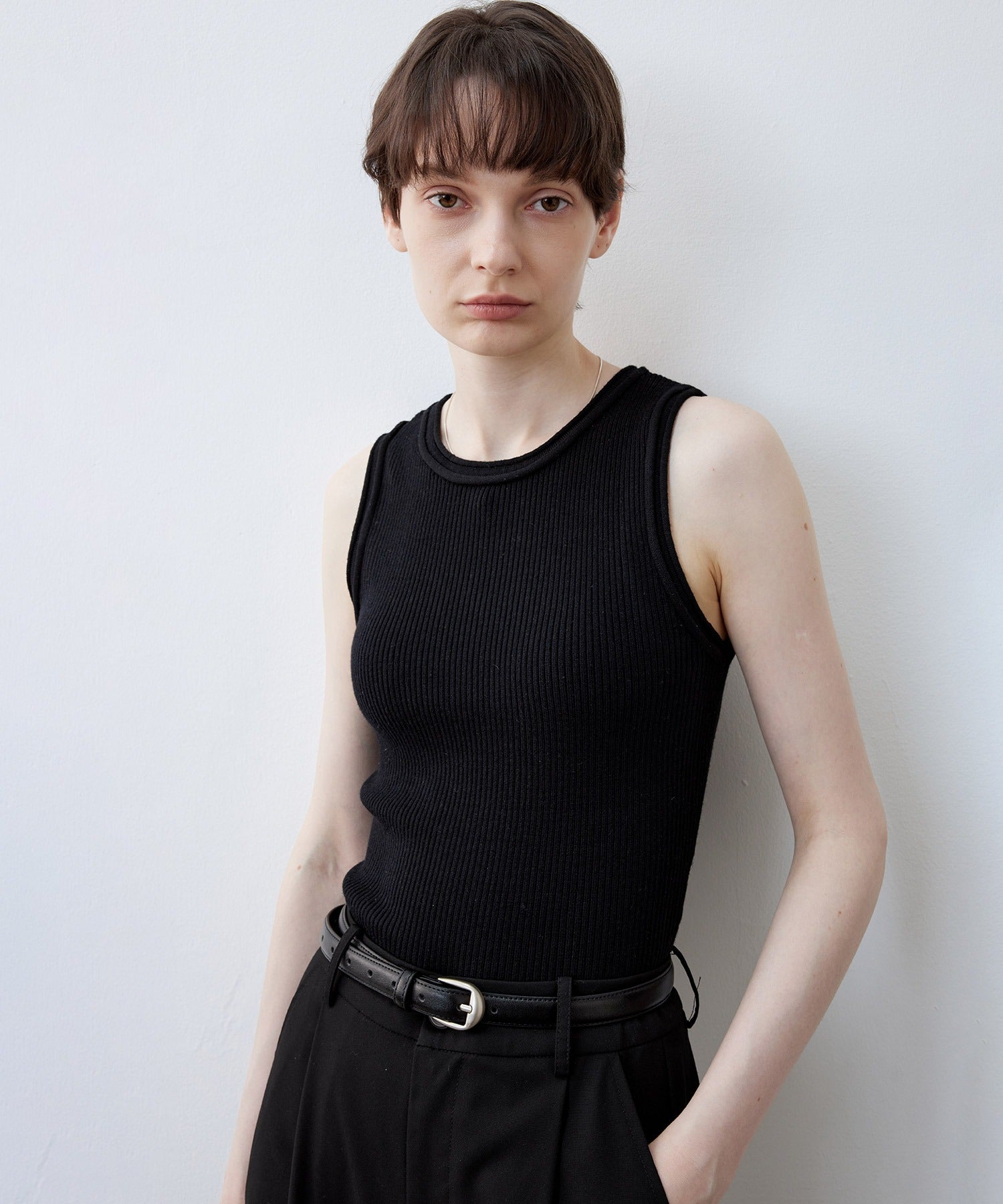 【tageechita】 울 혼합 아메리칸 슬리브 탱크 탑