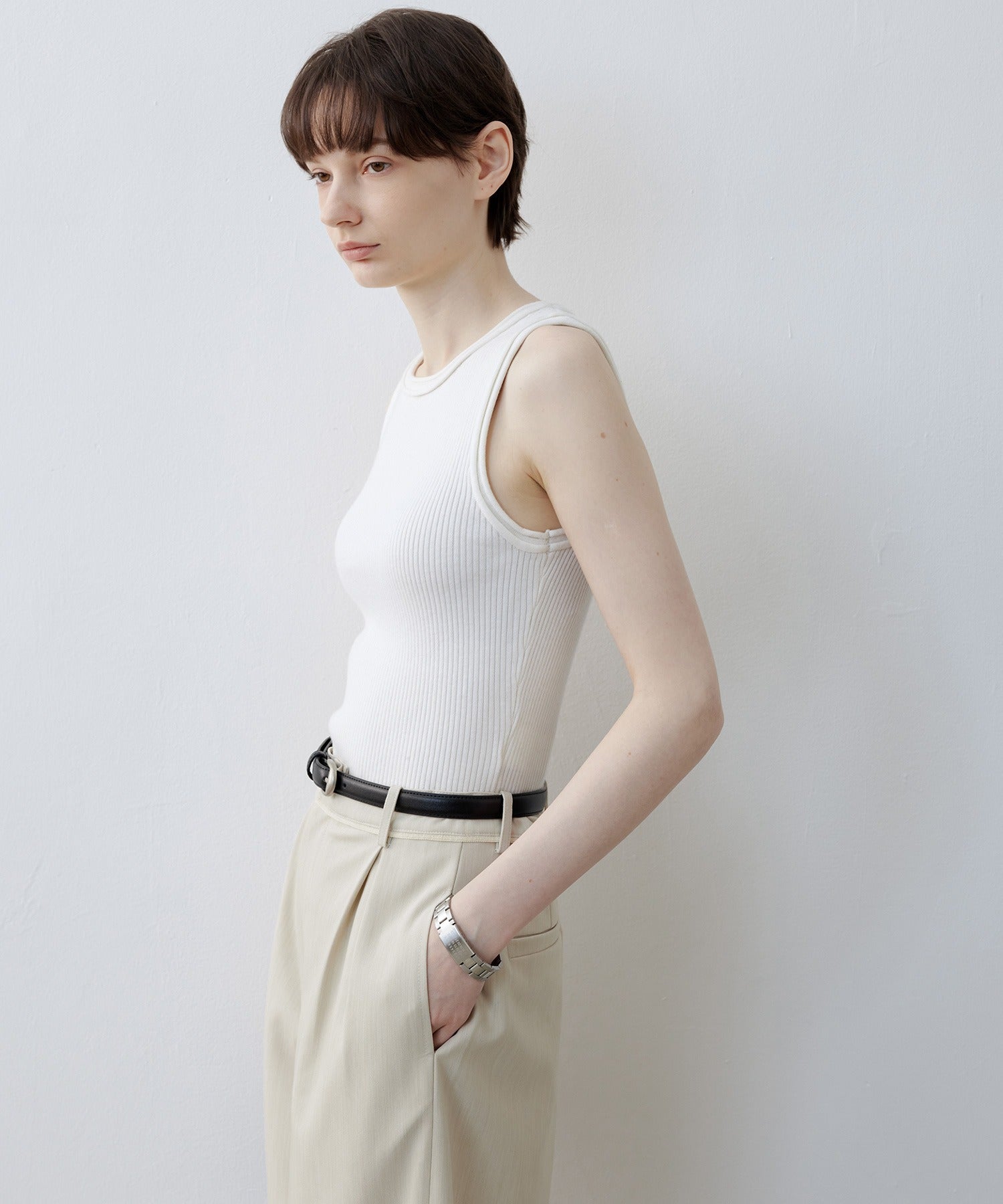 【tageechita】 울 혼합 아메리칸 슬리브 탱크 탑