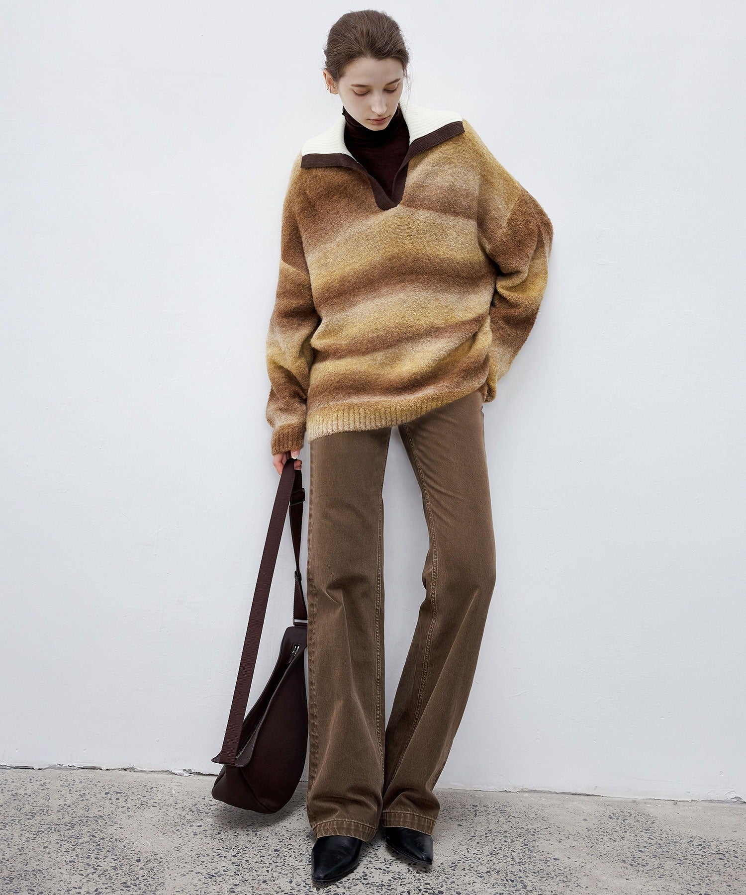 Gradient Stripe Polo Knit Top