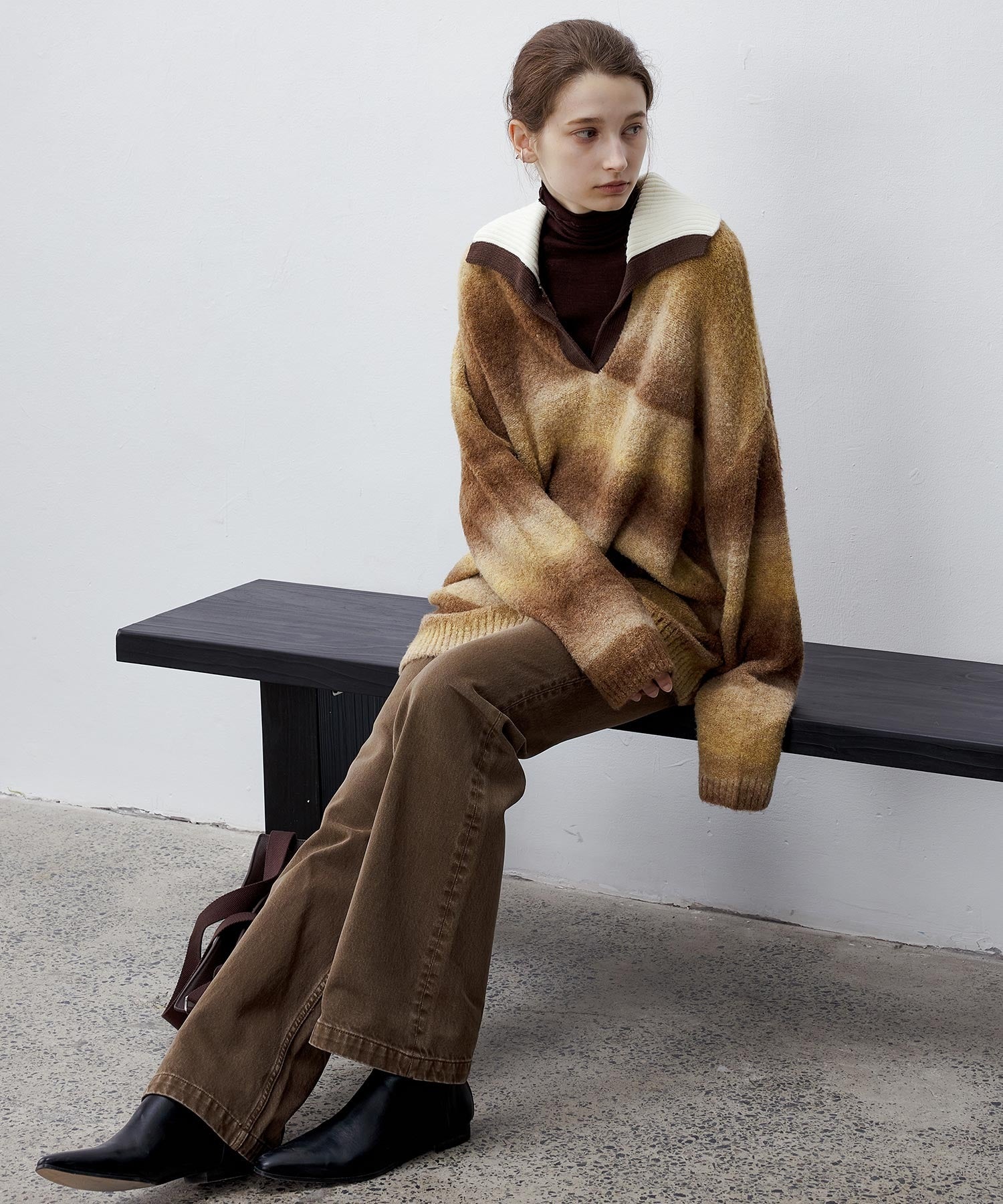 Gradient Stripe Polo Knit Top