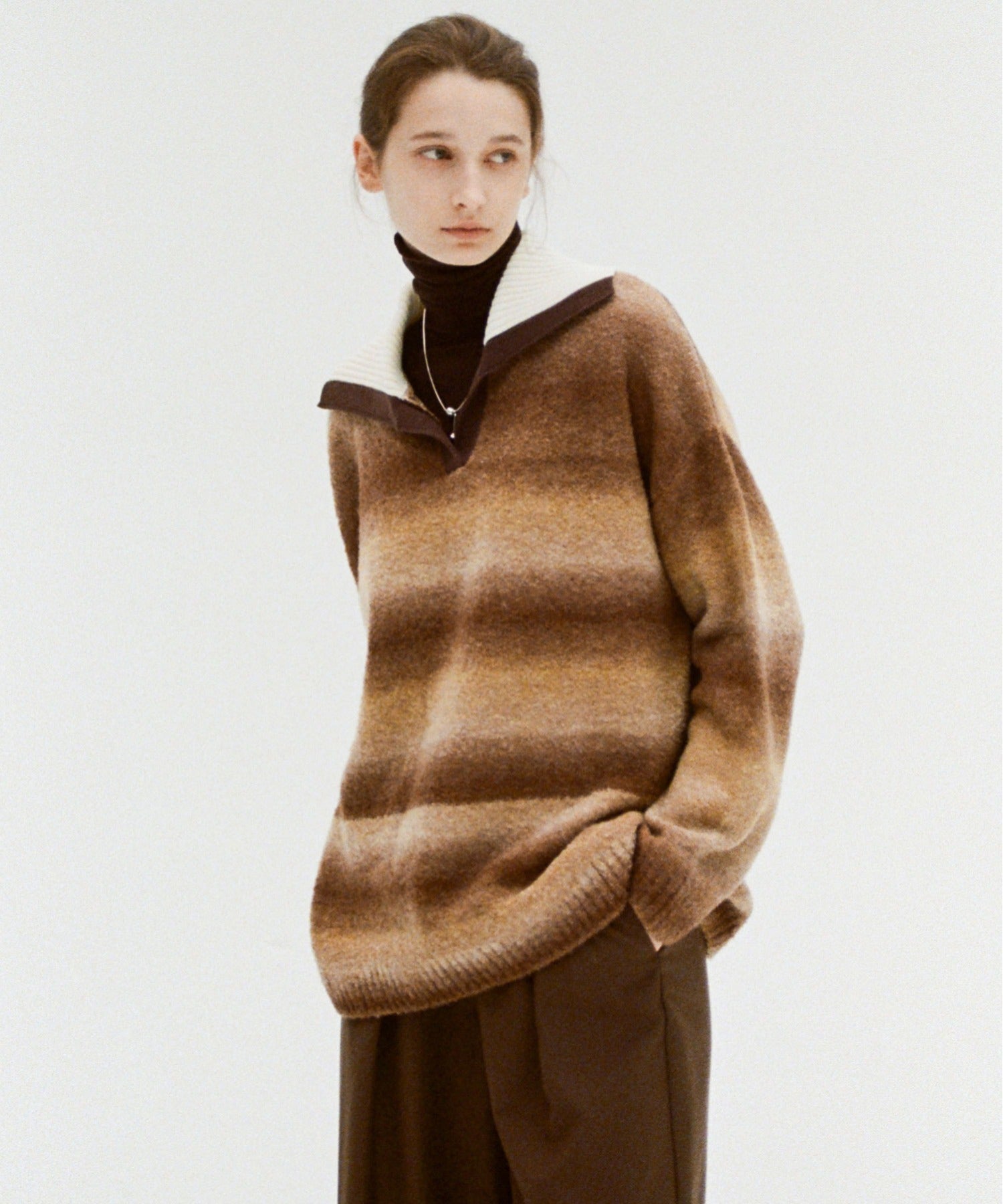 Gradient Stripe Polo Knit Top