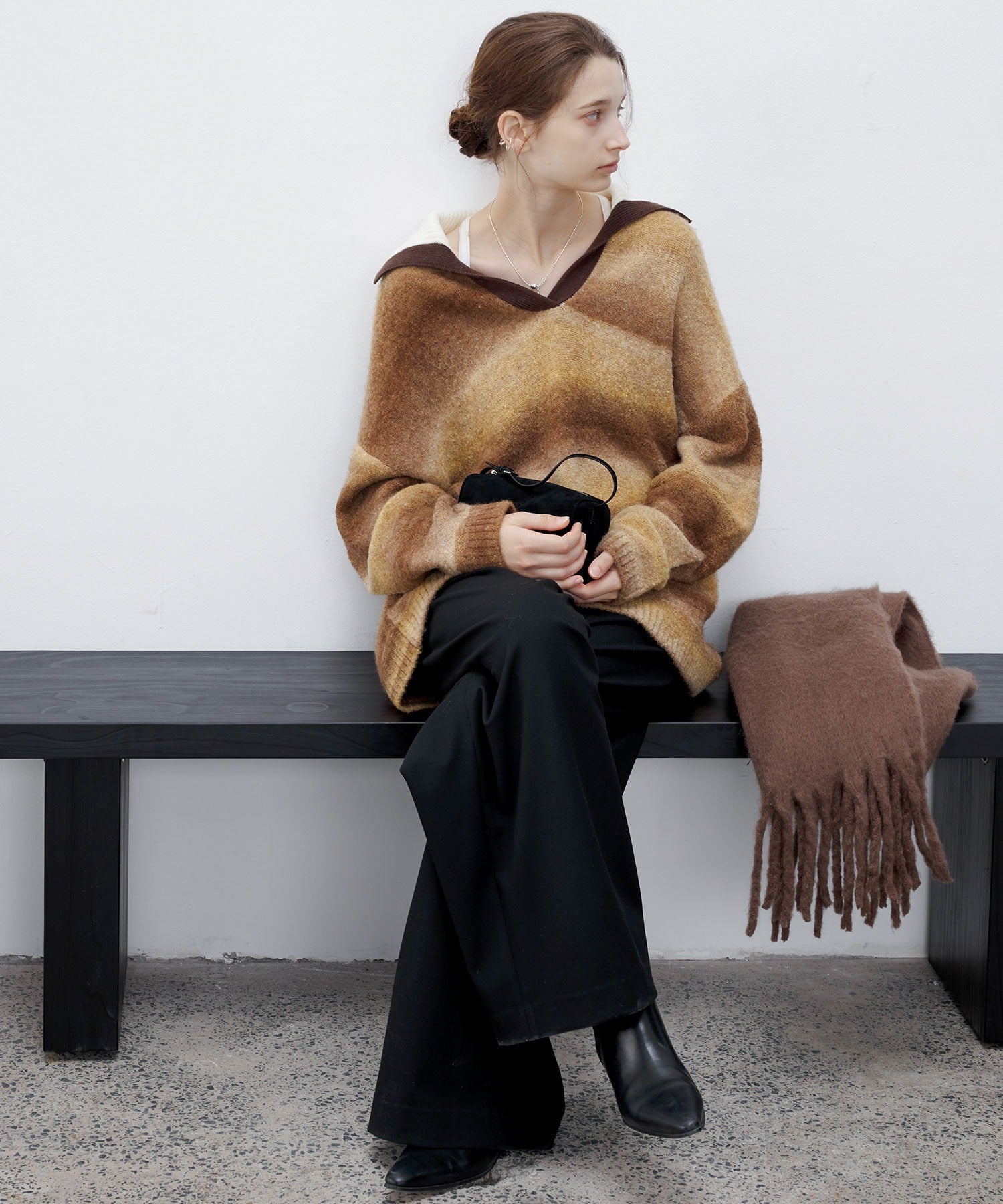 Gradient Stripe Polo Knit Top