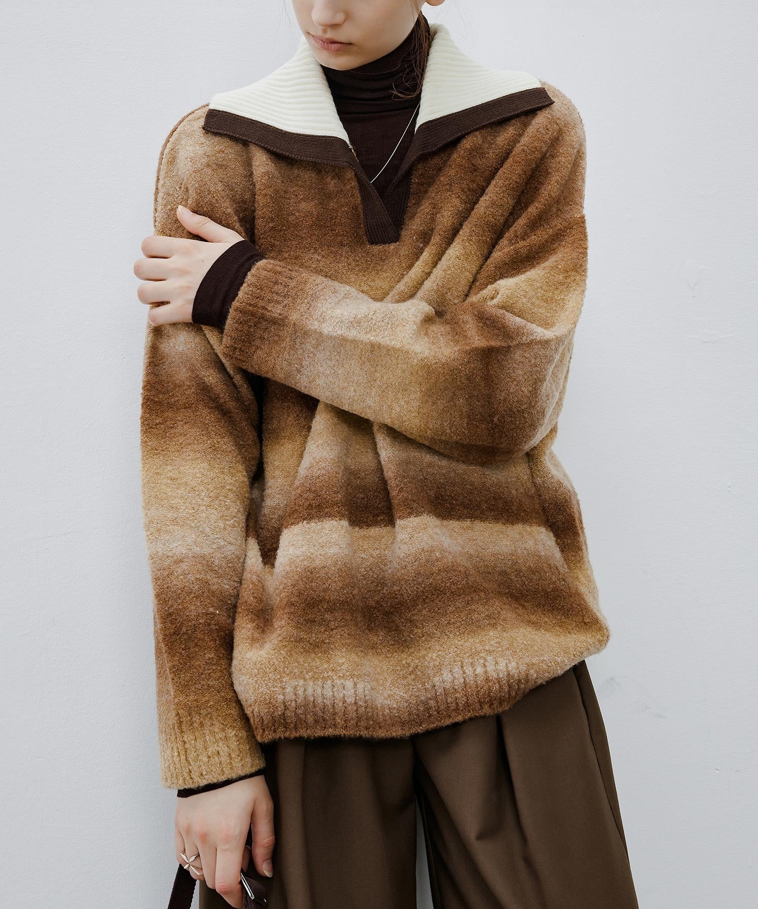 Gradient Stripe Polo Knit Top