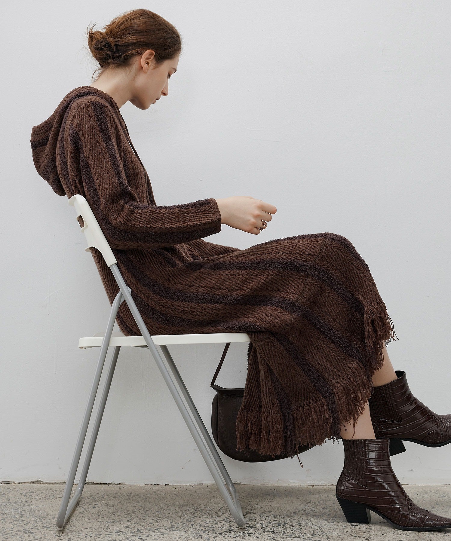 Hooded Fringe Knit Dress