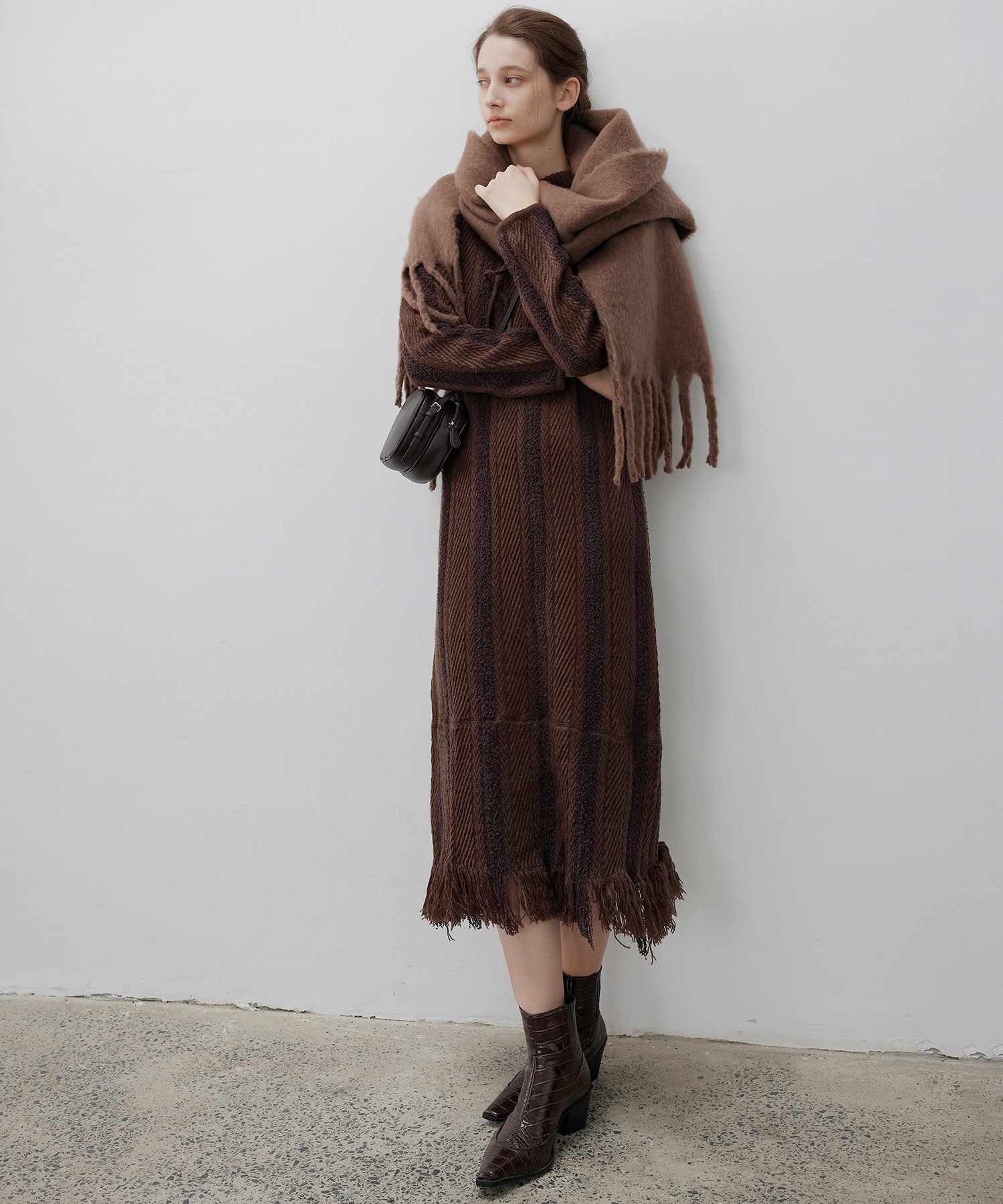 Hooded Fringe Knit Dress