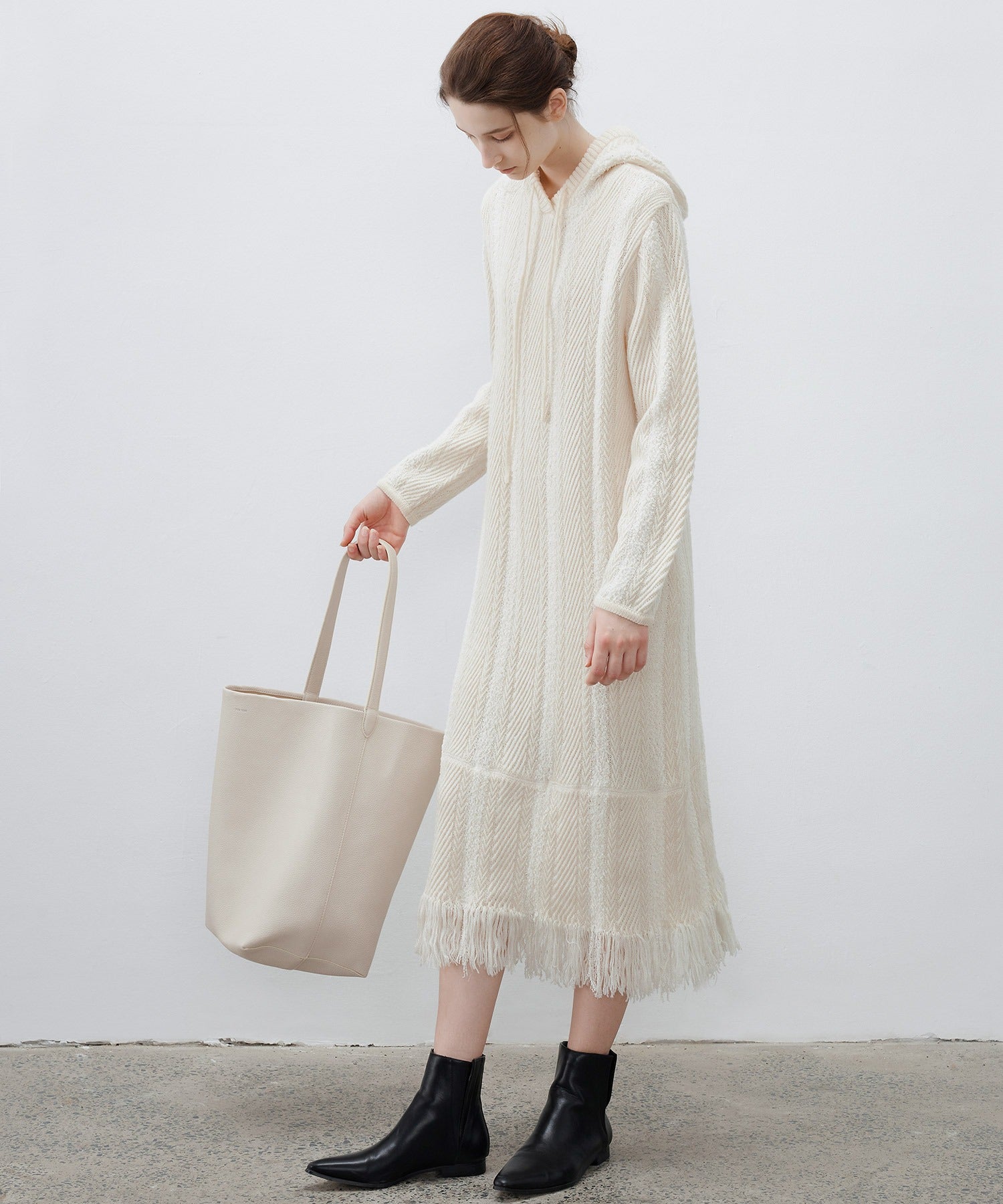 Hooded Fringe Knit Dress