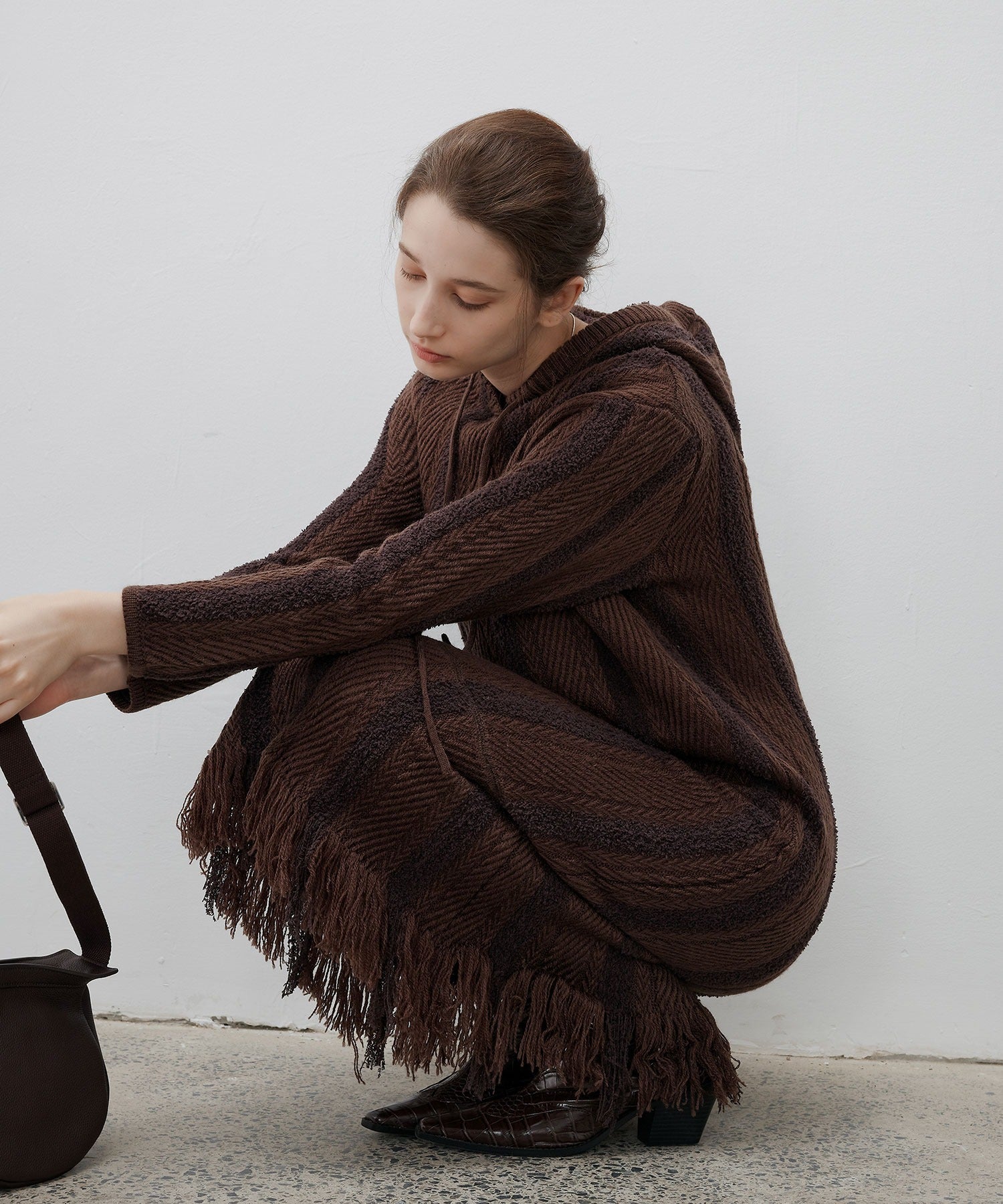 Hooded Fringe Knit Dress