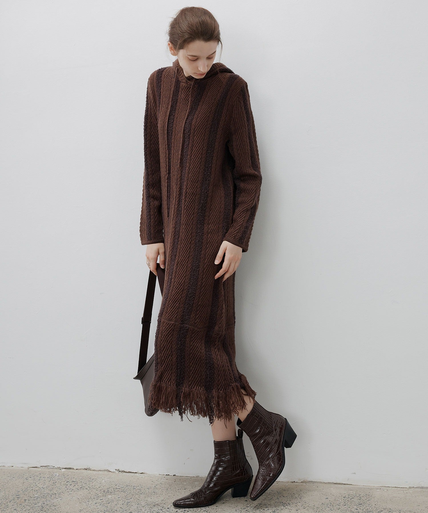 Hooded Fringe Knit Dress