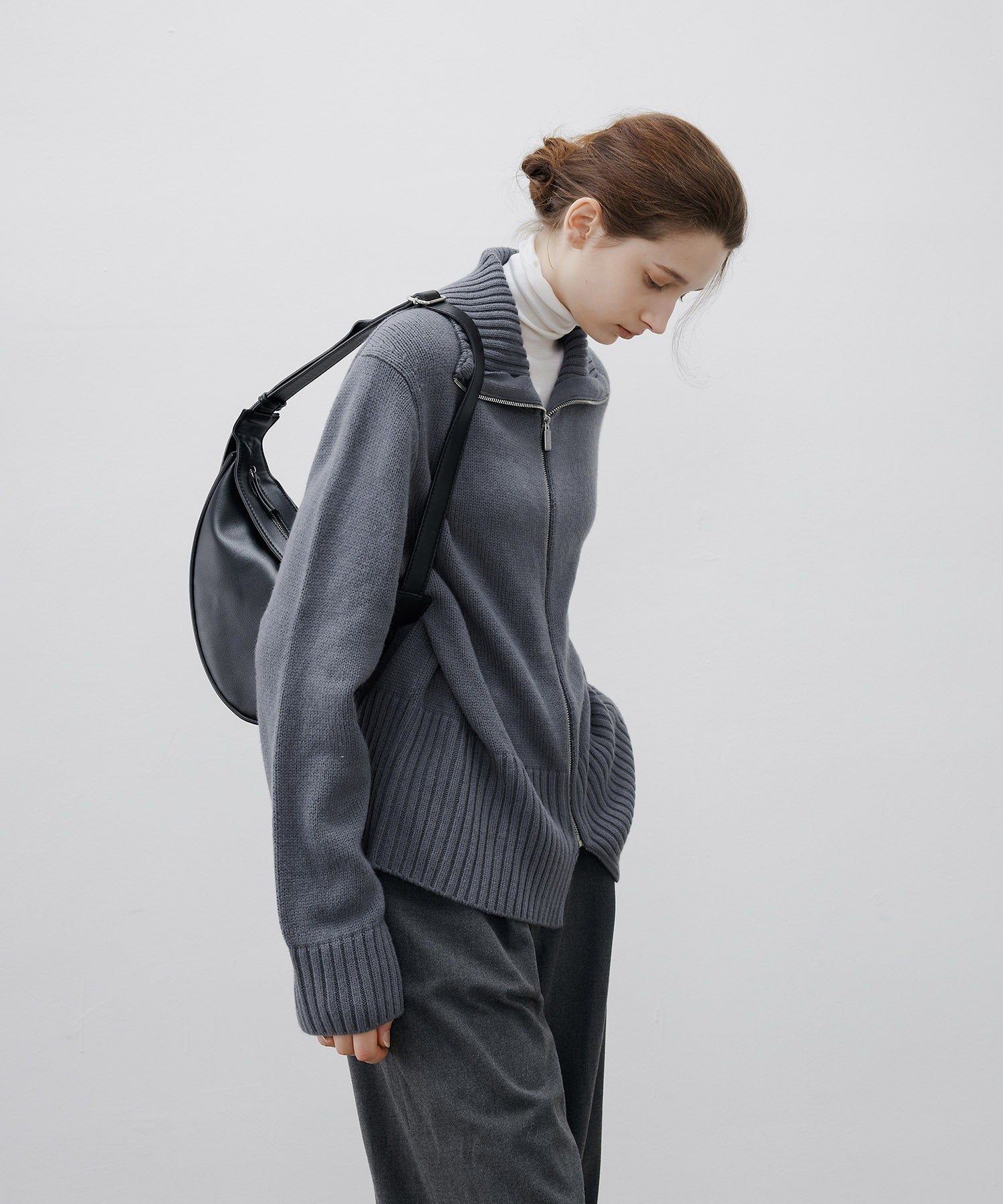 Ribbed Knit Zip-Up Top